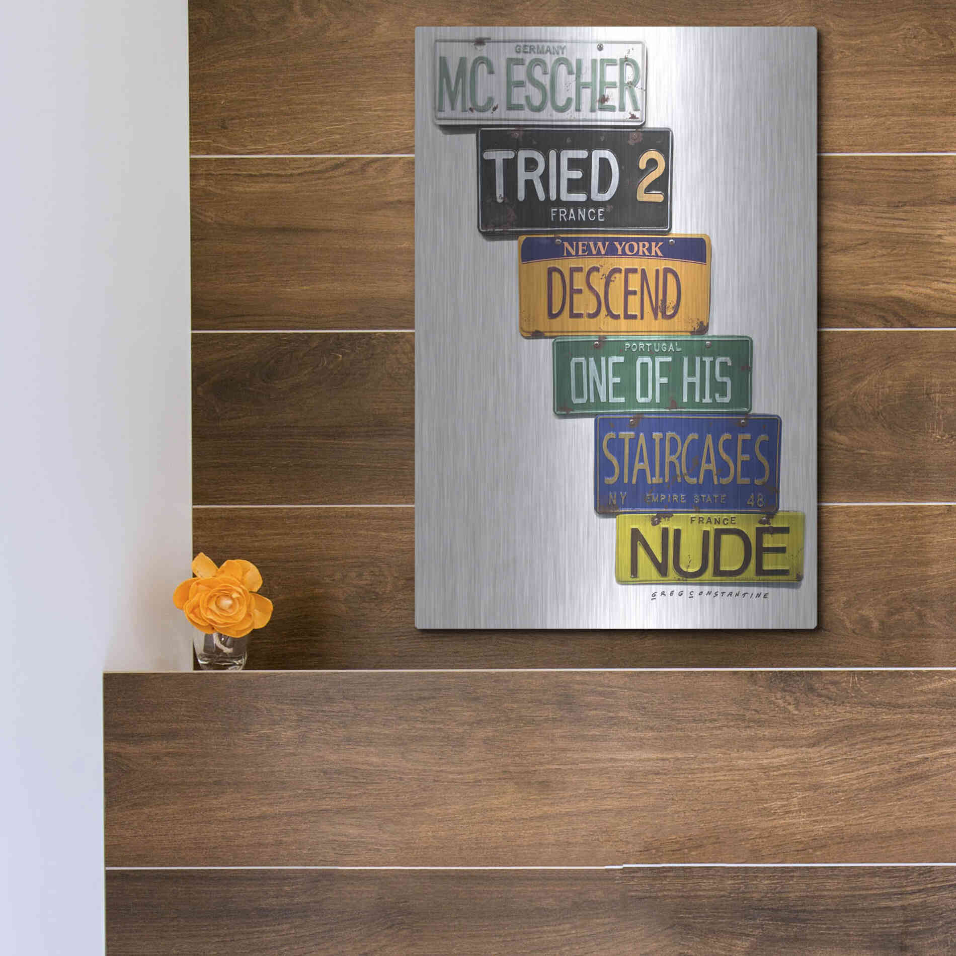 Luxe Metal Art 'Escher Descends' by Gregory Constantine, Metal Wall Art,12x16