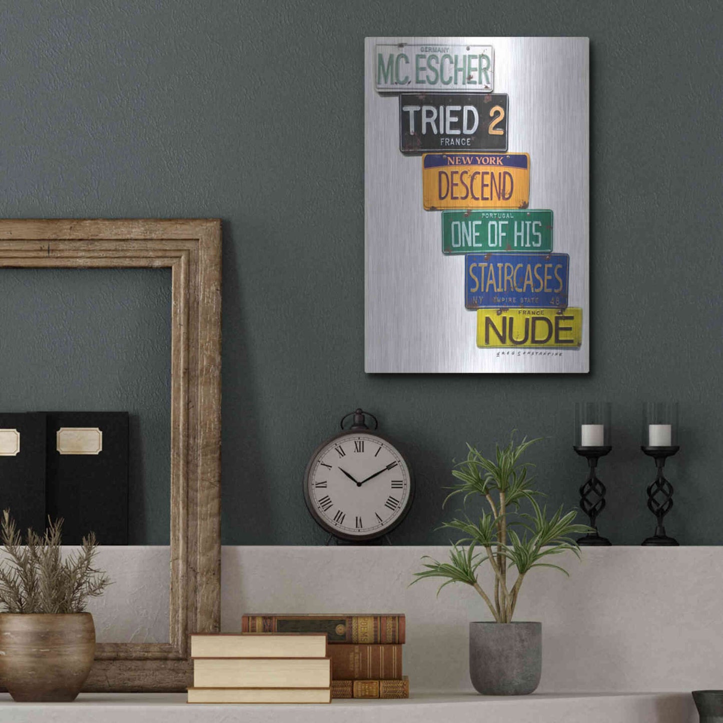 Luxe Metal Art 'Escher Descends' by Gregory Constantine, Metal Wall Art,12x16