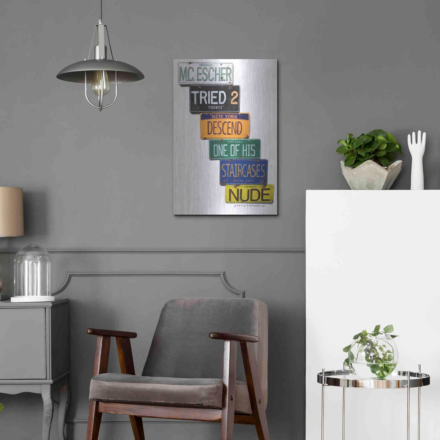 Luxe Metal Art 'Escher Descends' by Gregory Constantine, Metal Wall Art,16x24