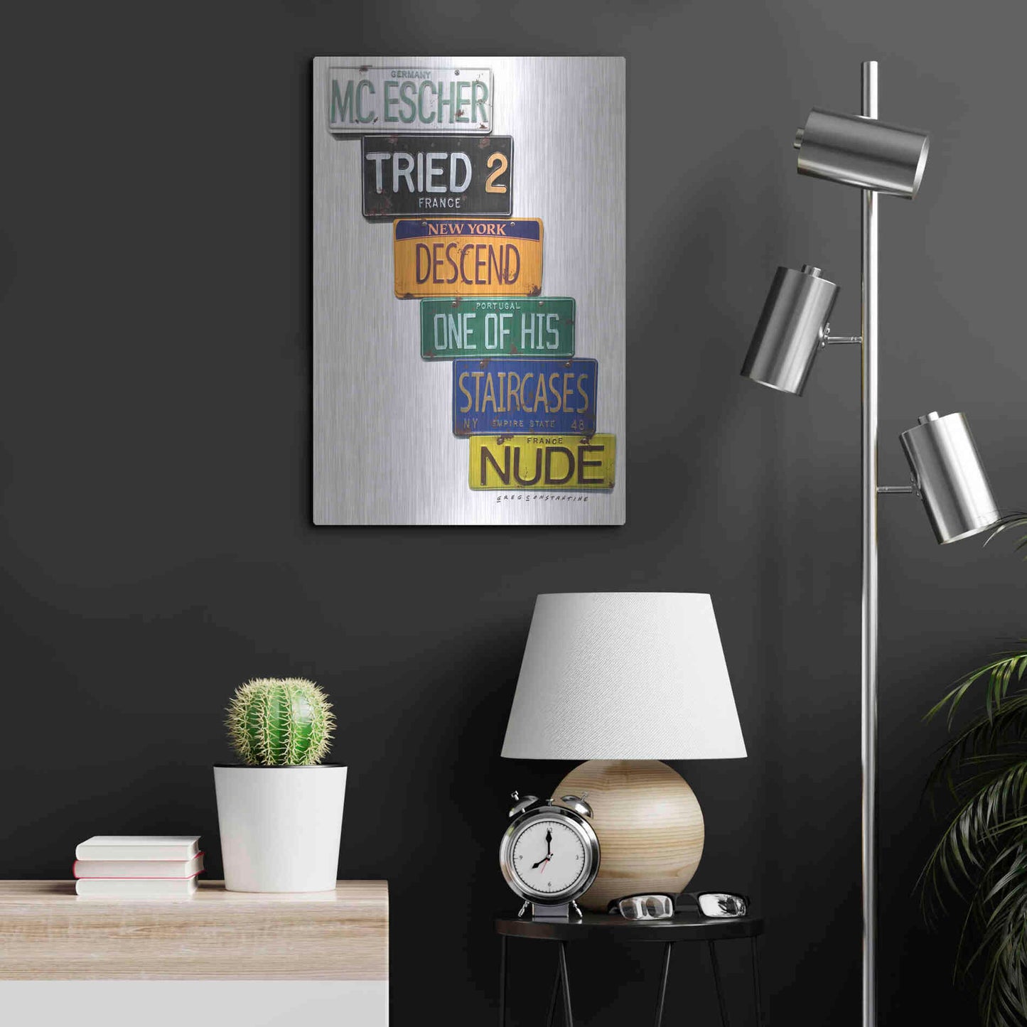 Luxe Metal Art 'Escher Descends' by Gregory Constantine, Metal Wall Art,16x24