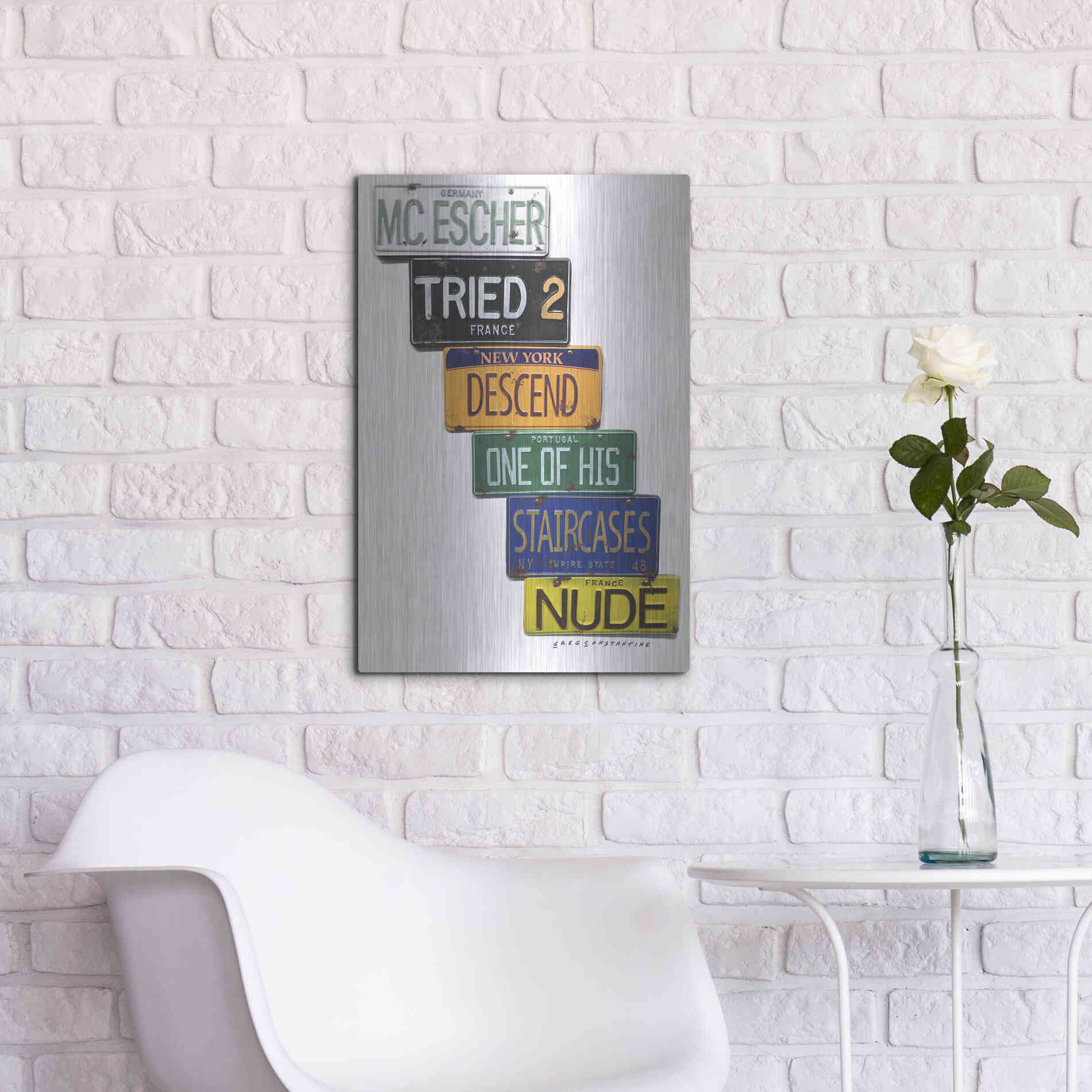 Luxe Metal Art 'Escher Descends' by Gregory Constantine, Metal Wall Art,16x24