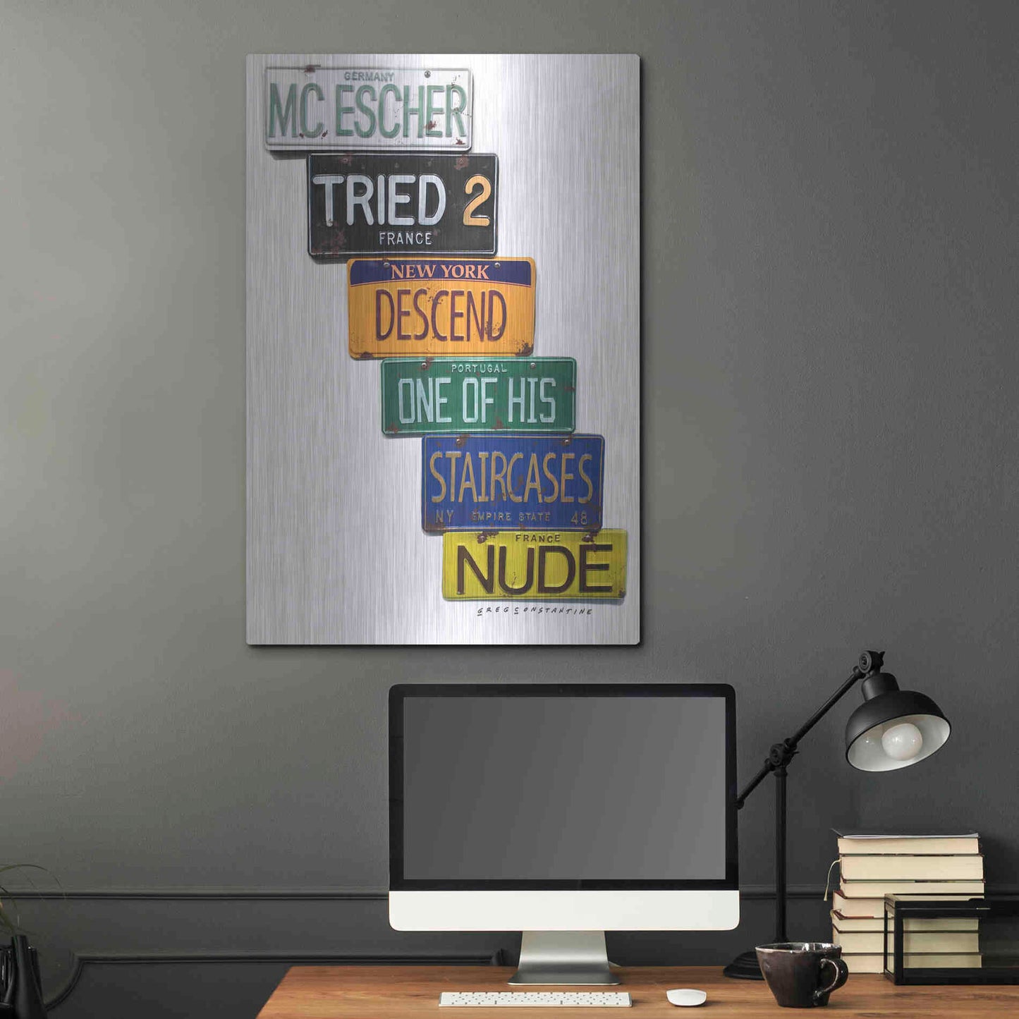 Luxe Metal Art 'Escher Descends' by Gregory Constantine, Metal Wall Art,24x36