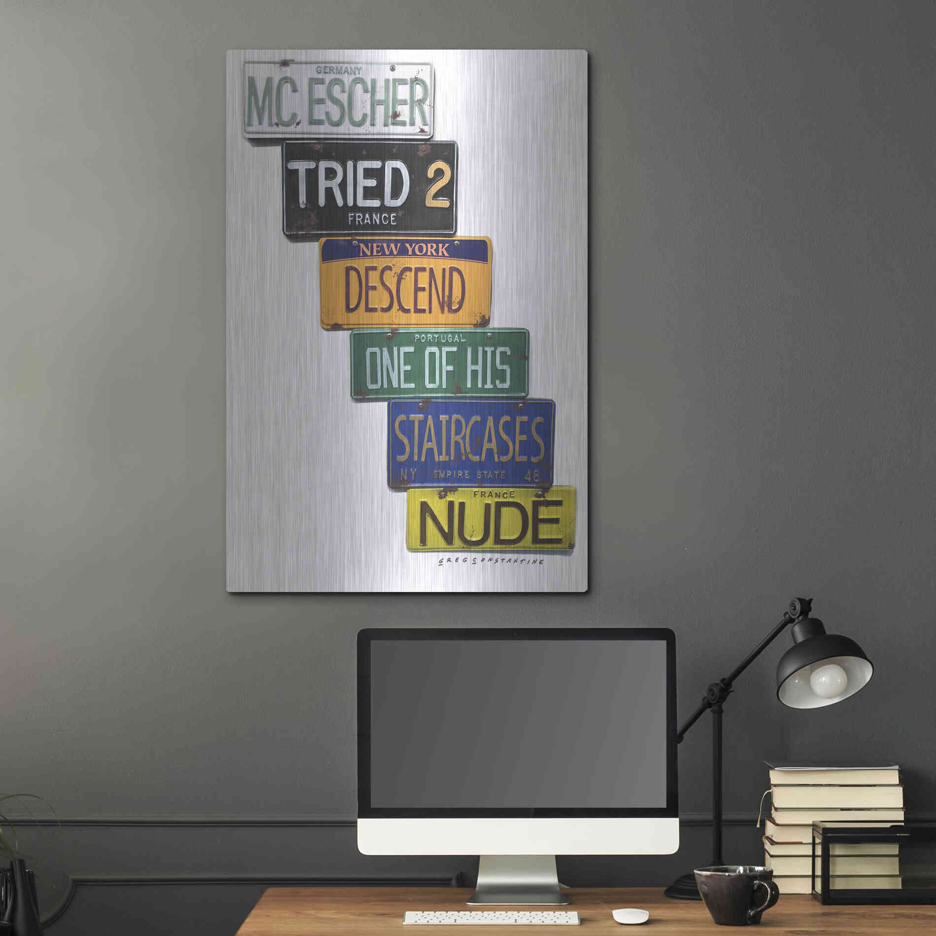 Luxe Metal Art 'Escher Descends' by Gregory Constantine, Metal Wall Art,24x36