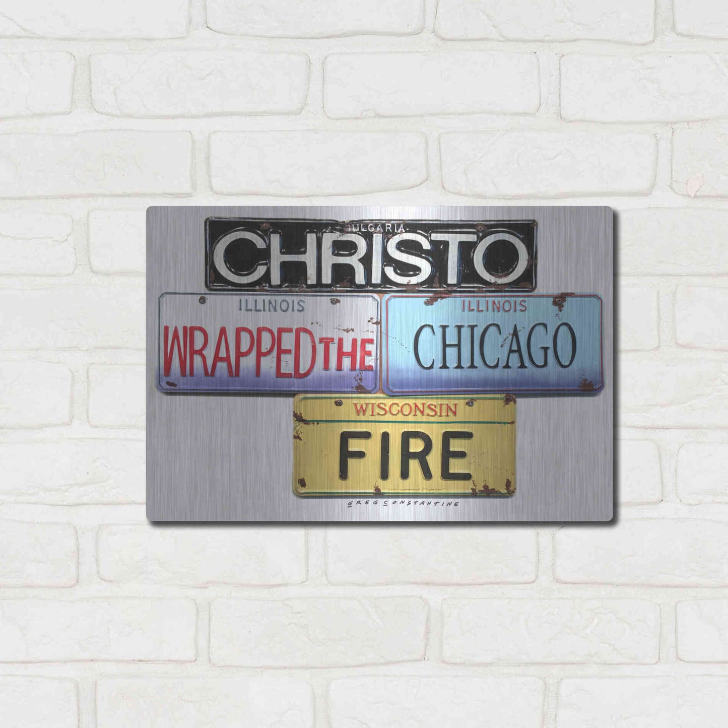 Luxe Metal Art 'Christo Chicago Fire' by Gregory Constantine, Metal Wall Art,16x12