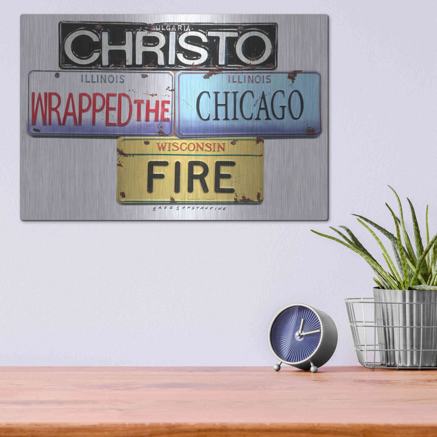 Luxe Metal Art 'Christo Chicago Fire' by Gregory Constantine, Metal Wall Art,16x12