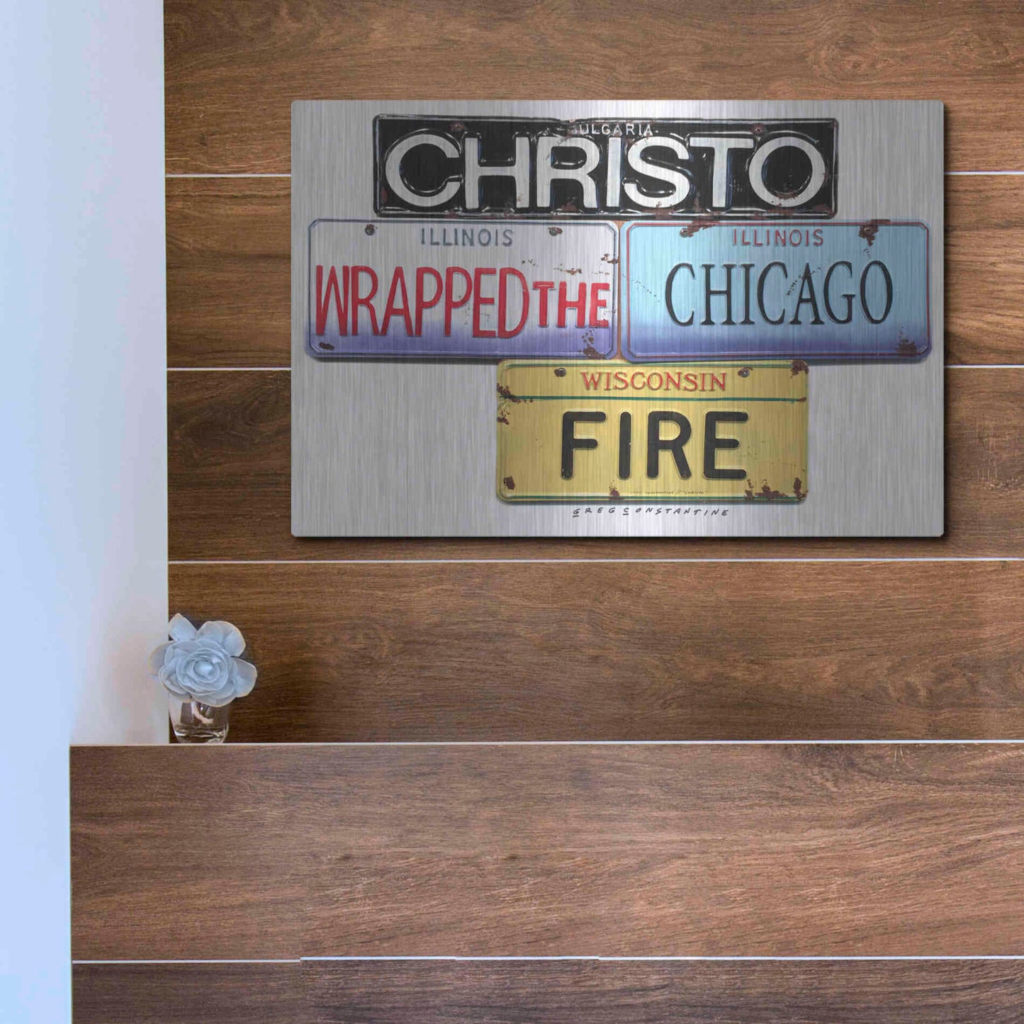 Luxe Metal Art 'Christo Chicago Fire' by Gregory Constantine, Metal Wall Art,16x12
