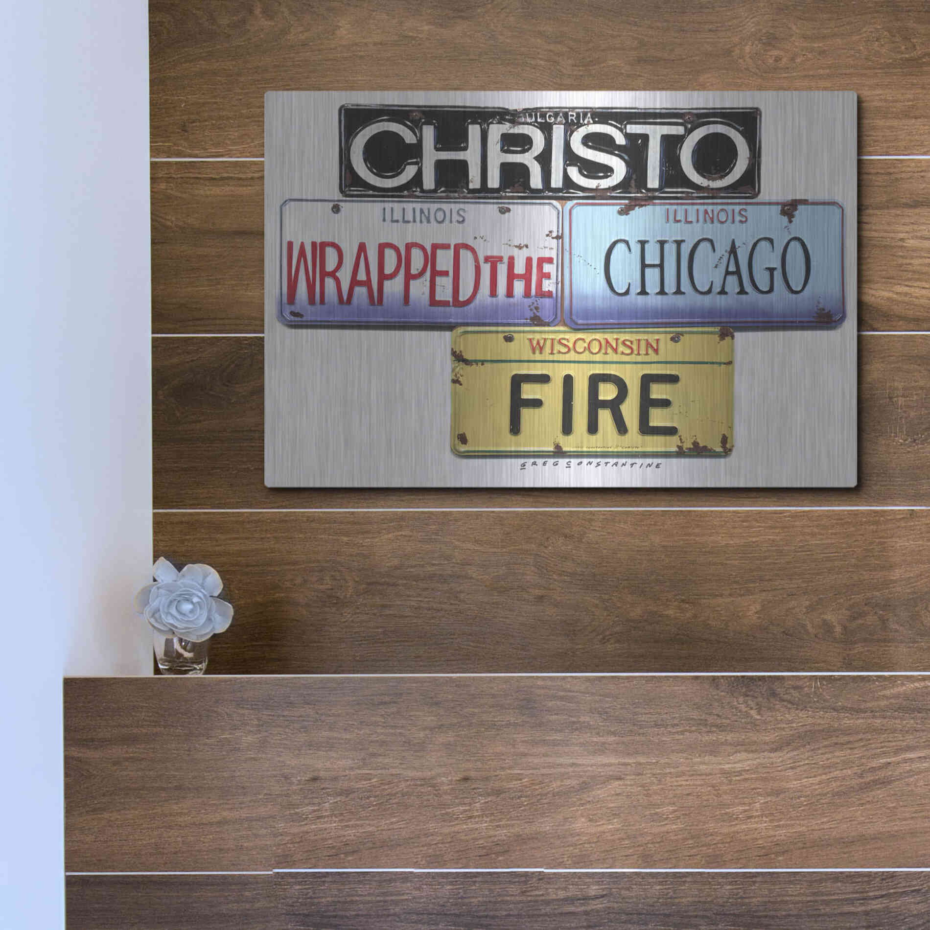 Luxe Metal Art 'Christo Chicago Fire' by Gregory Constantine, Metal Wall Art,16x12
