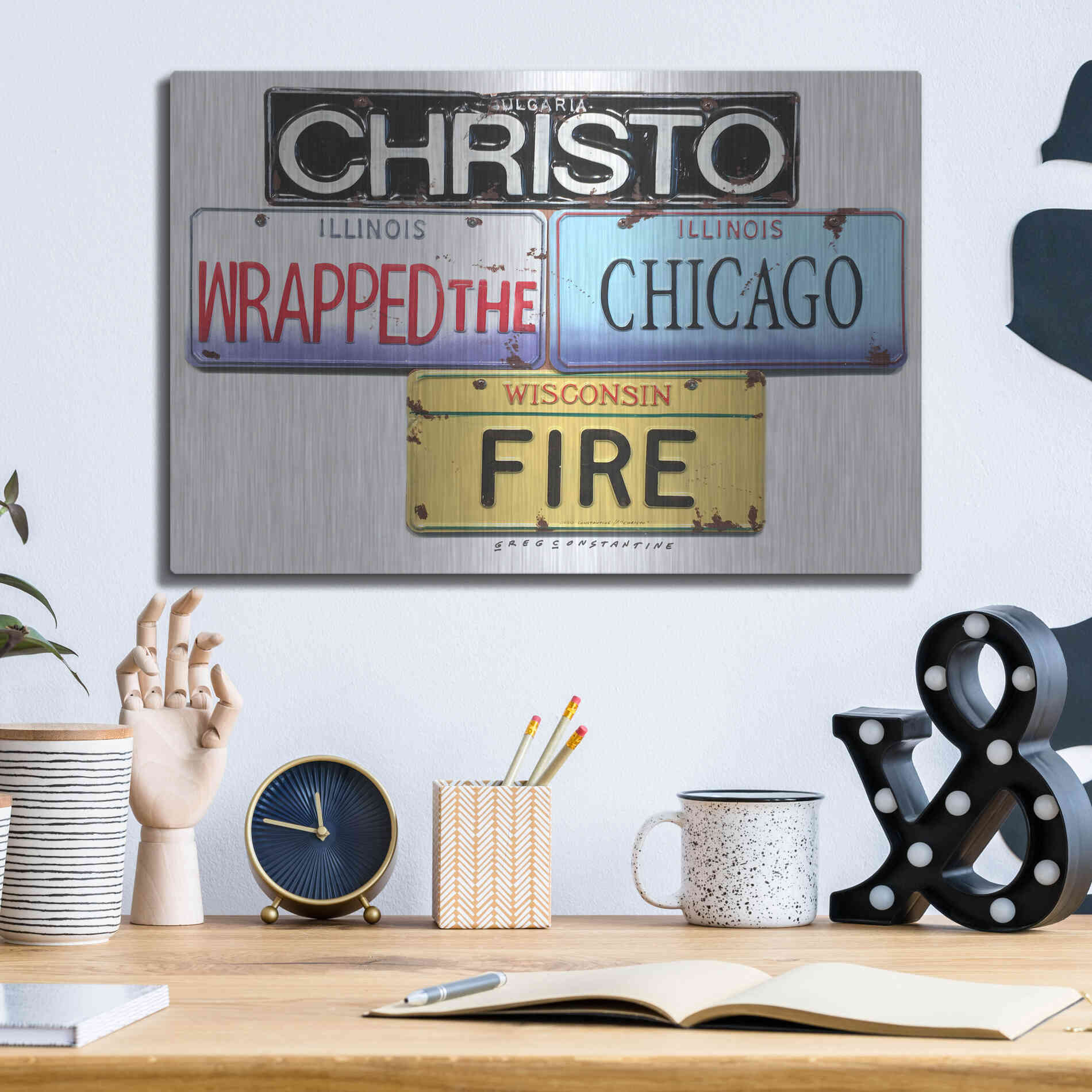 Luxe Metal Art 'Christo Chicago Fire' by Gregory Constantine, Metal Wall Art,16x12