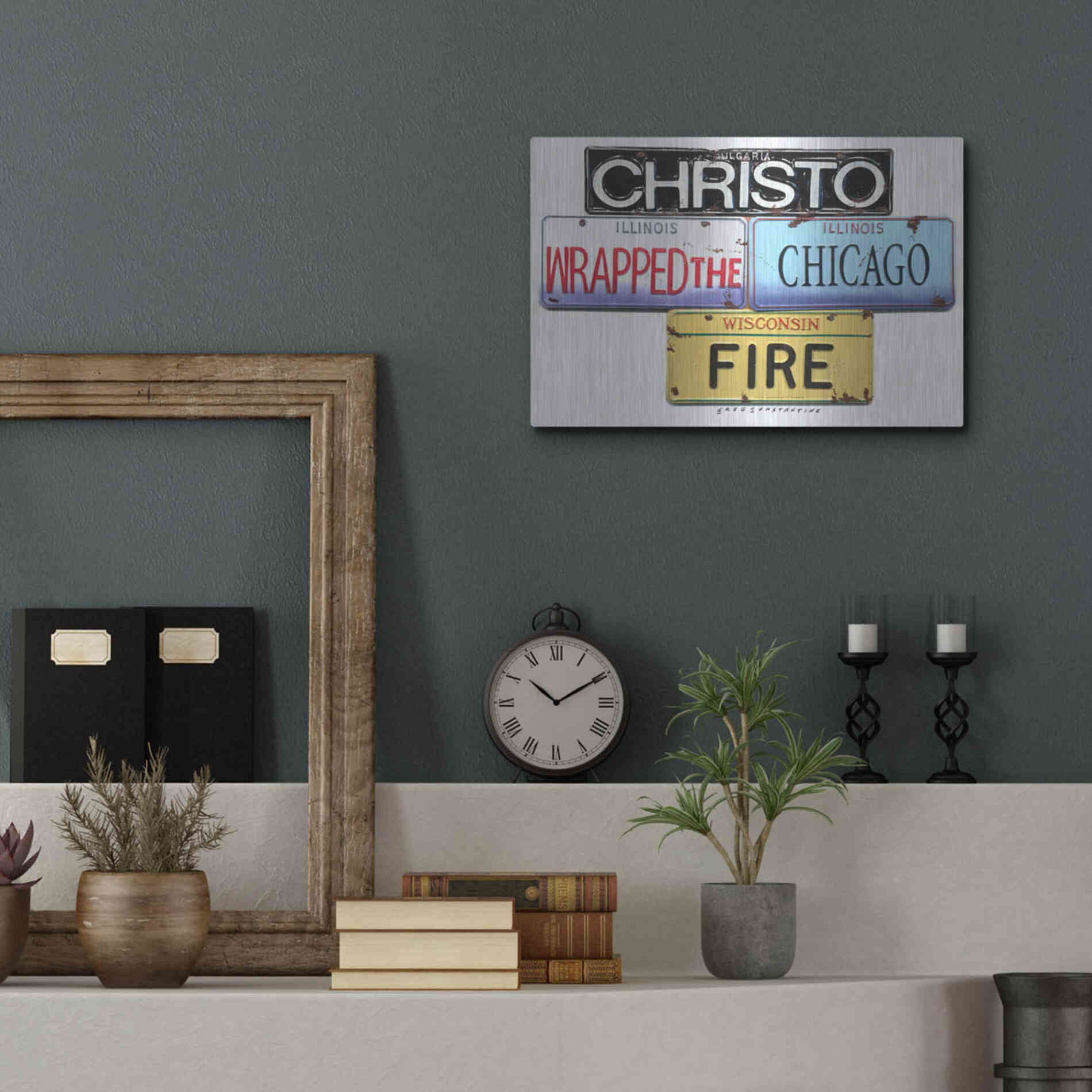 Luxe Metal Art 'Christo Chicago Fire' by Gregory Constantine, Metal Wall Art,16x12