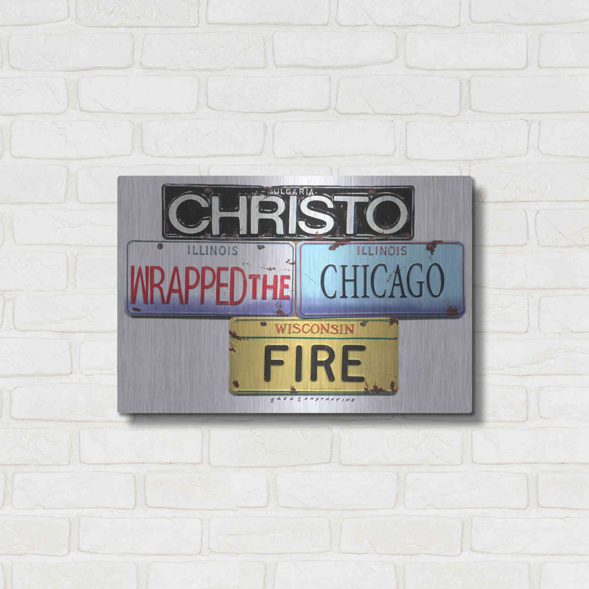 Luxe Metal Art 'Christo Chicago Fire' by Gregory Constantine, Metal Wall Art,24x16