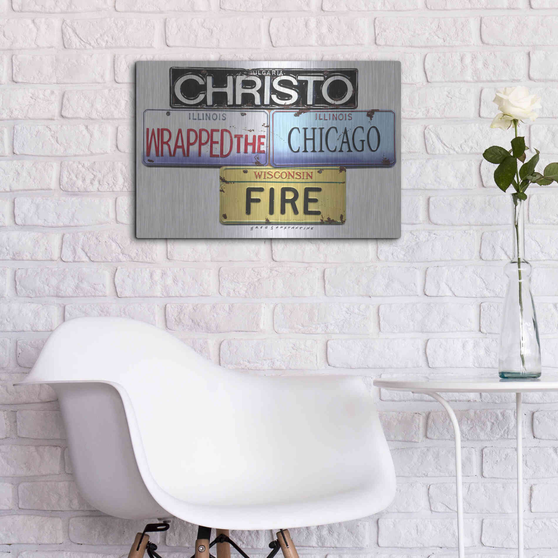 Luxe Metal Art 'Christo Chicago Fire' by Gregory Constantine, Metal Wall Art,24x16