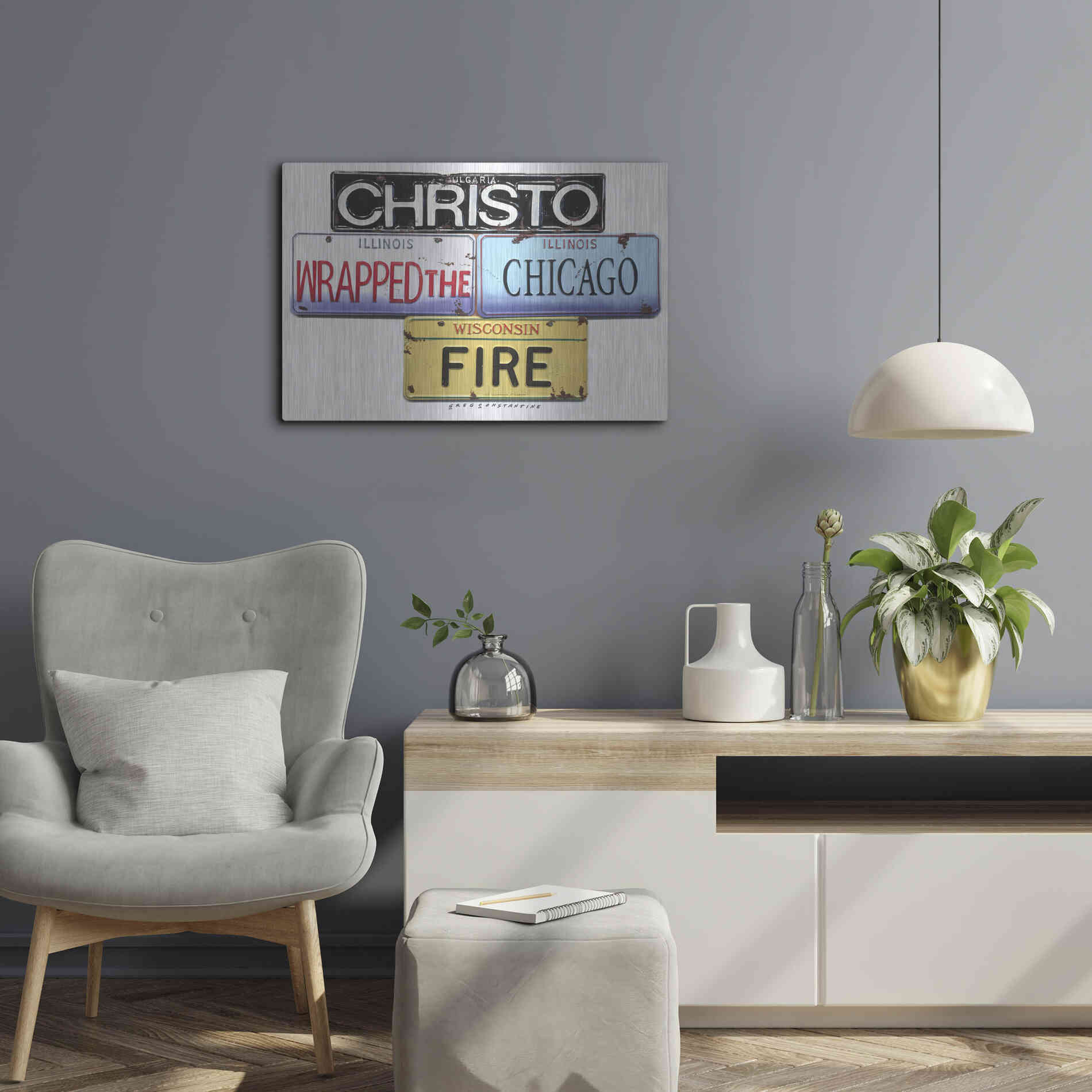 Luxe Metal Art 'Christo Chicago Fire' by Gregory Constantine, Metal Wall Art,24x16