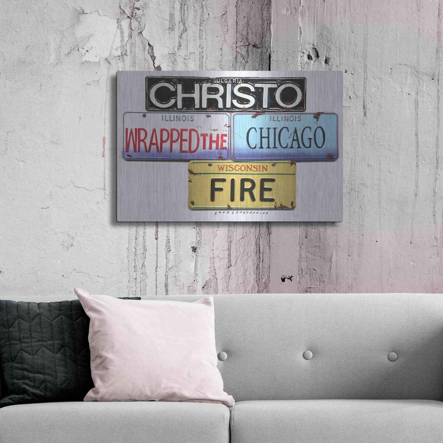 Luxe Metal Art 'Christo Chicago Fire' by Gregory Constantine, Metal Wall Art,36x24