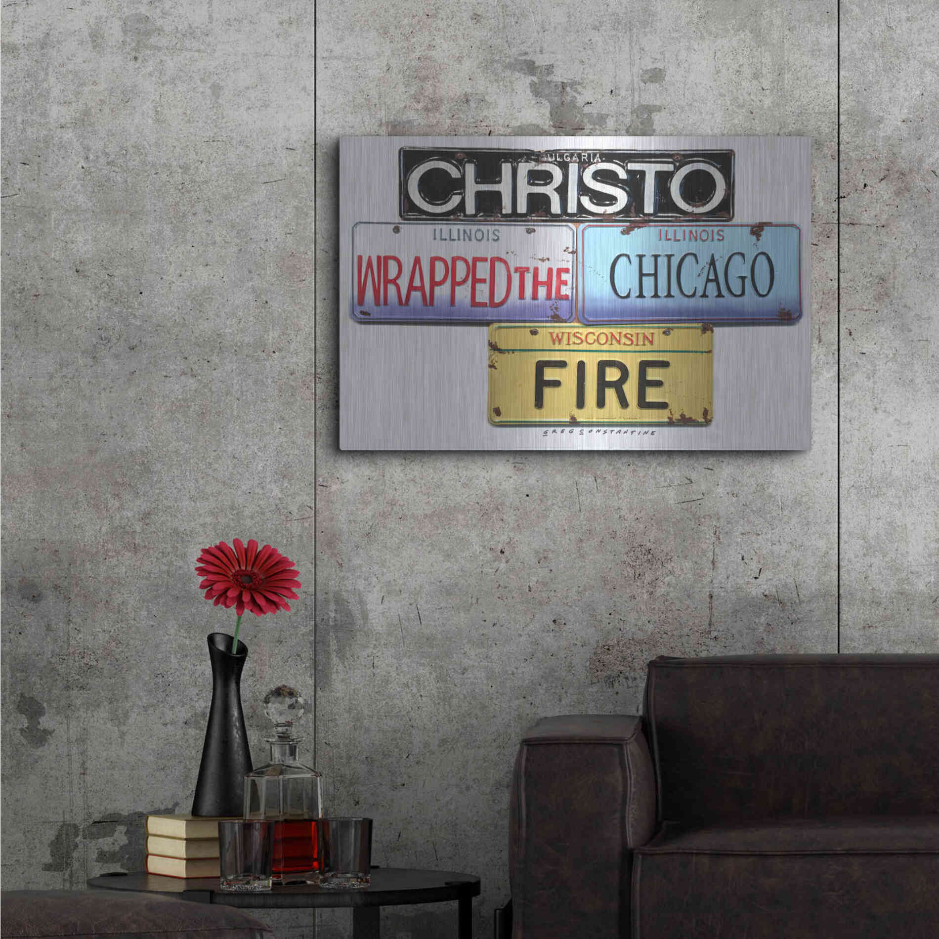 Luxe Metal Art 'Christo Chicago Fire' by Gregory Constantine, Metal Wall Art,36x24