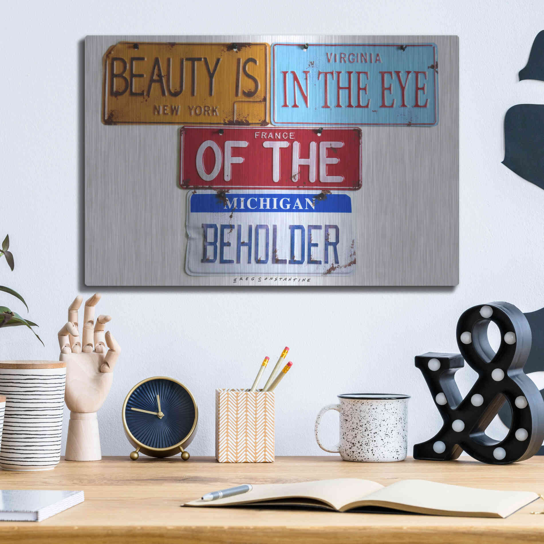 Luxe Metal Art 'Beauty Beholder' by Gregory Constantine, Metal Wall Art,16x12