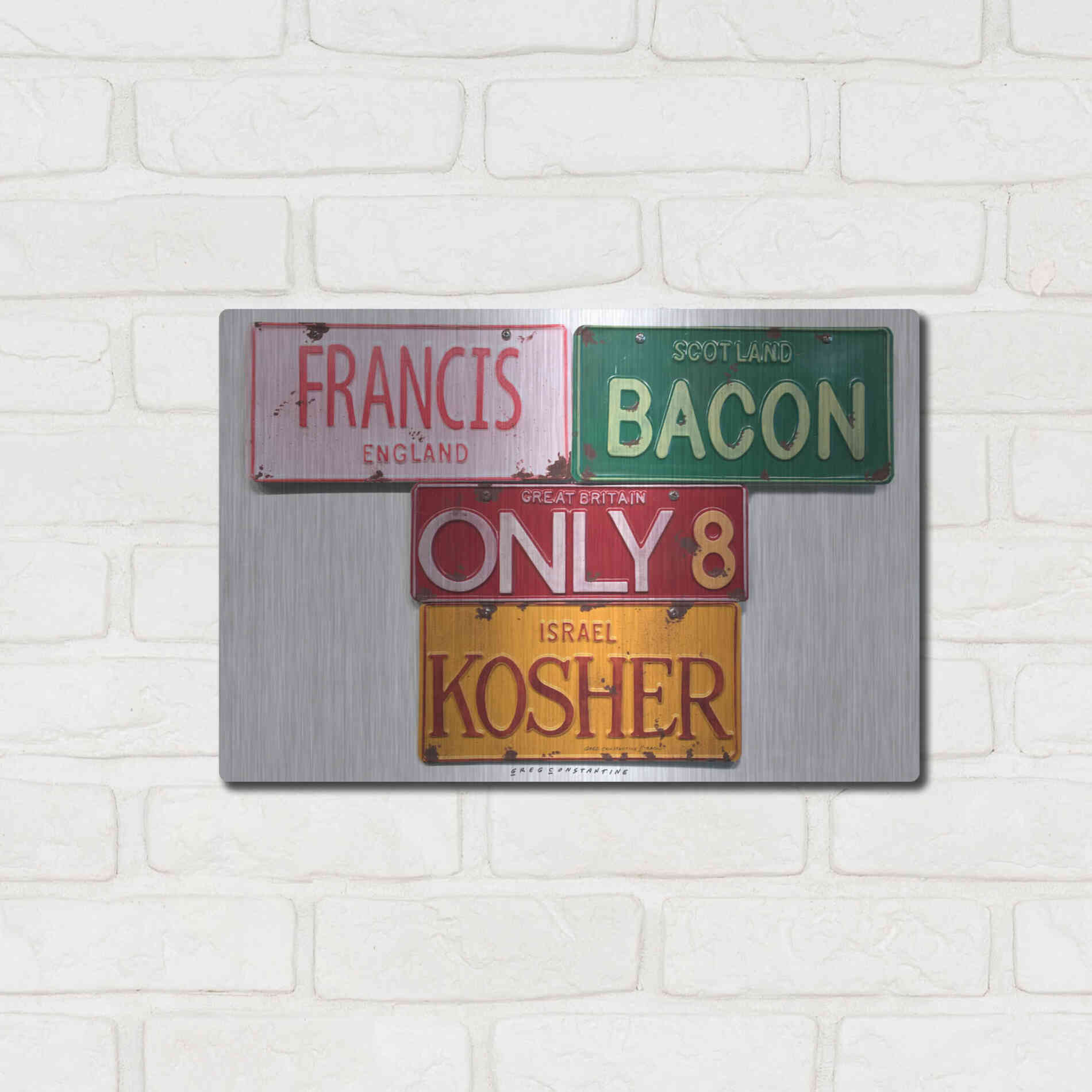 Luxe Metal Art 'Bacon Kosher' by Gregory Constantine, Metal Wall Art,16x12