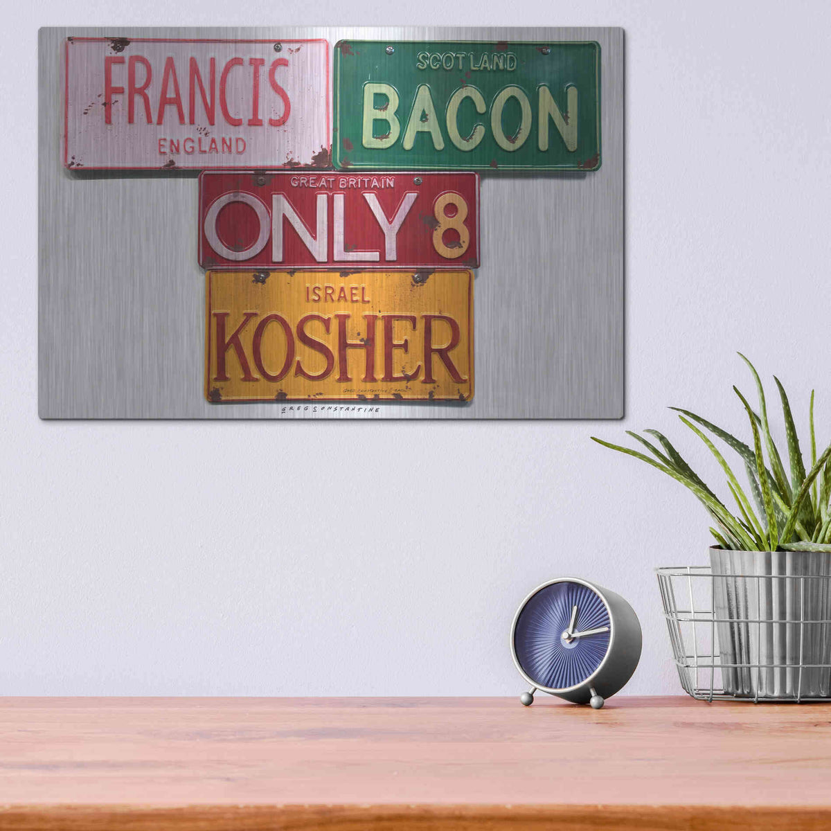 Luxe Metal Art 'Bacon Kosher' by Gregory Constantine, Metal Wall Art,16x12