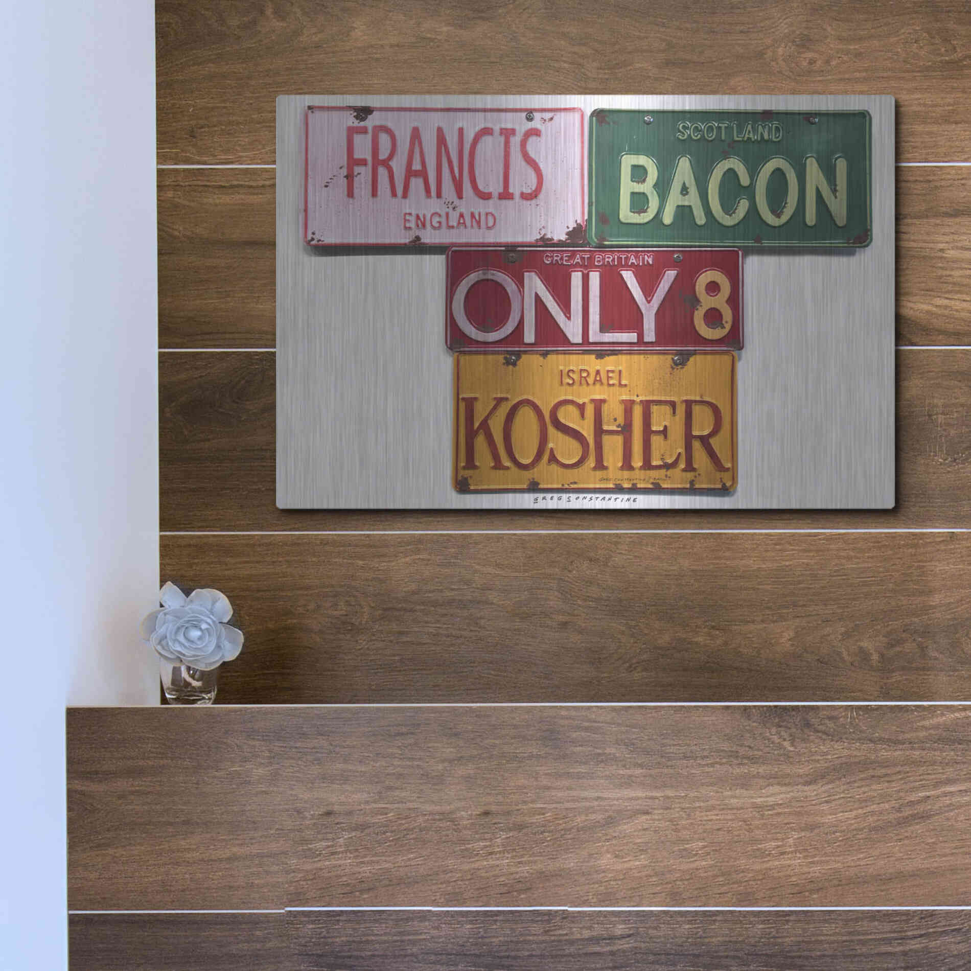 Luxe Metal Art 'Bacon Kosher' by Gregory Constantine, Metal Wall Art,16x12