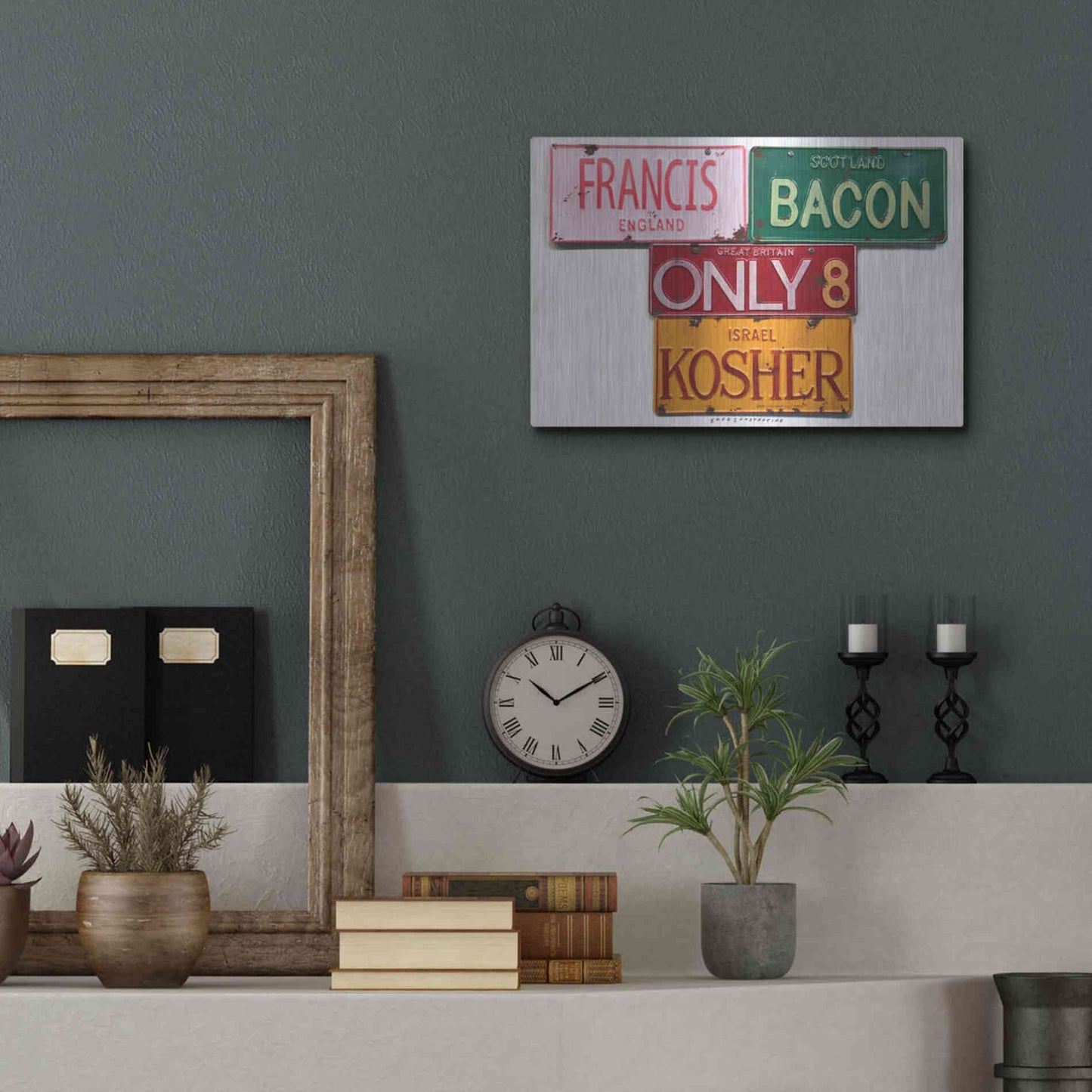 Luxe Metal Art 'Bacon Kosher' by Gregory Constantine, Metal Wall Art,16x12