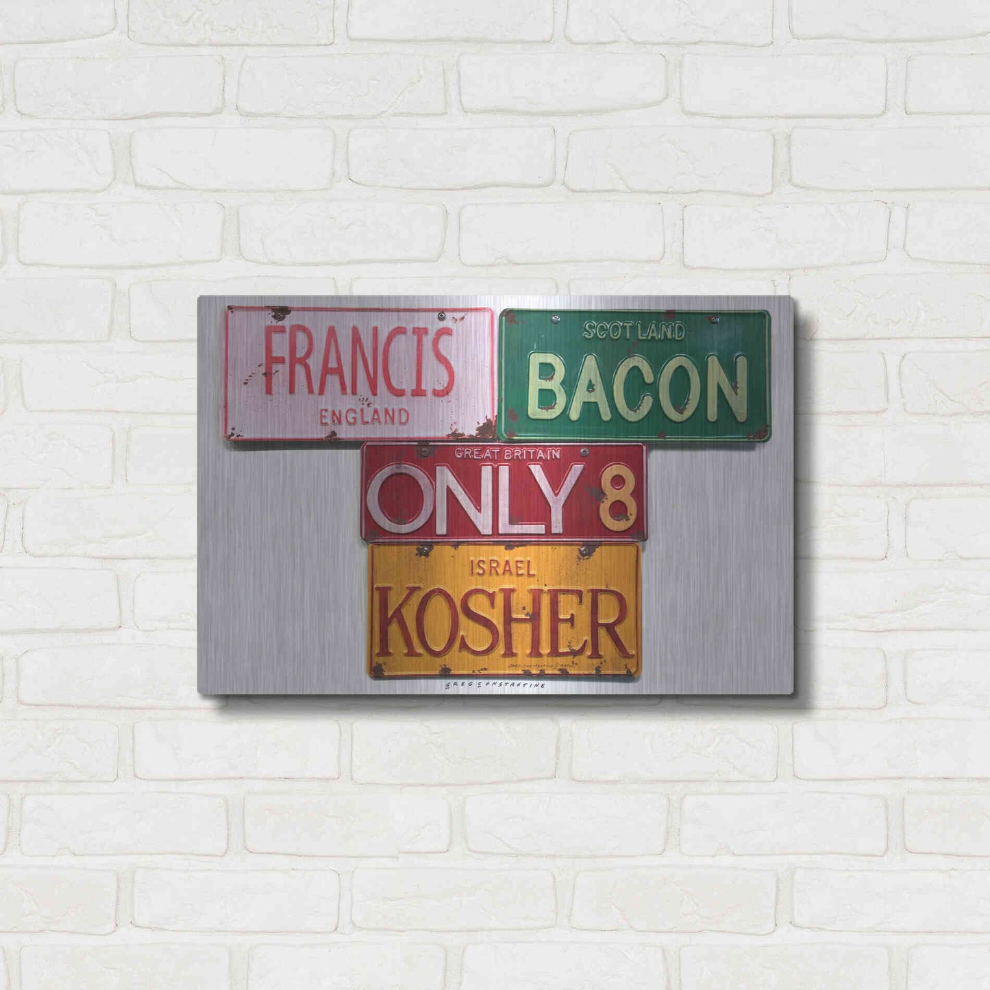 Luxe Metal Art 'Bacon Kosher' by Gregory Constantine, Metal Wall Art,24x16