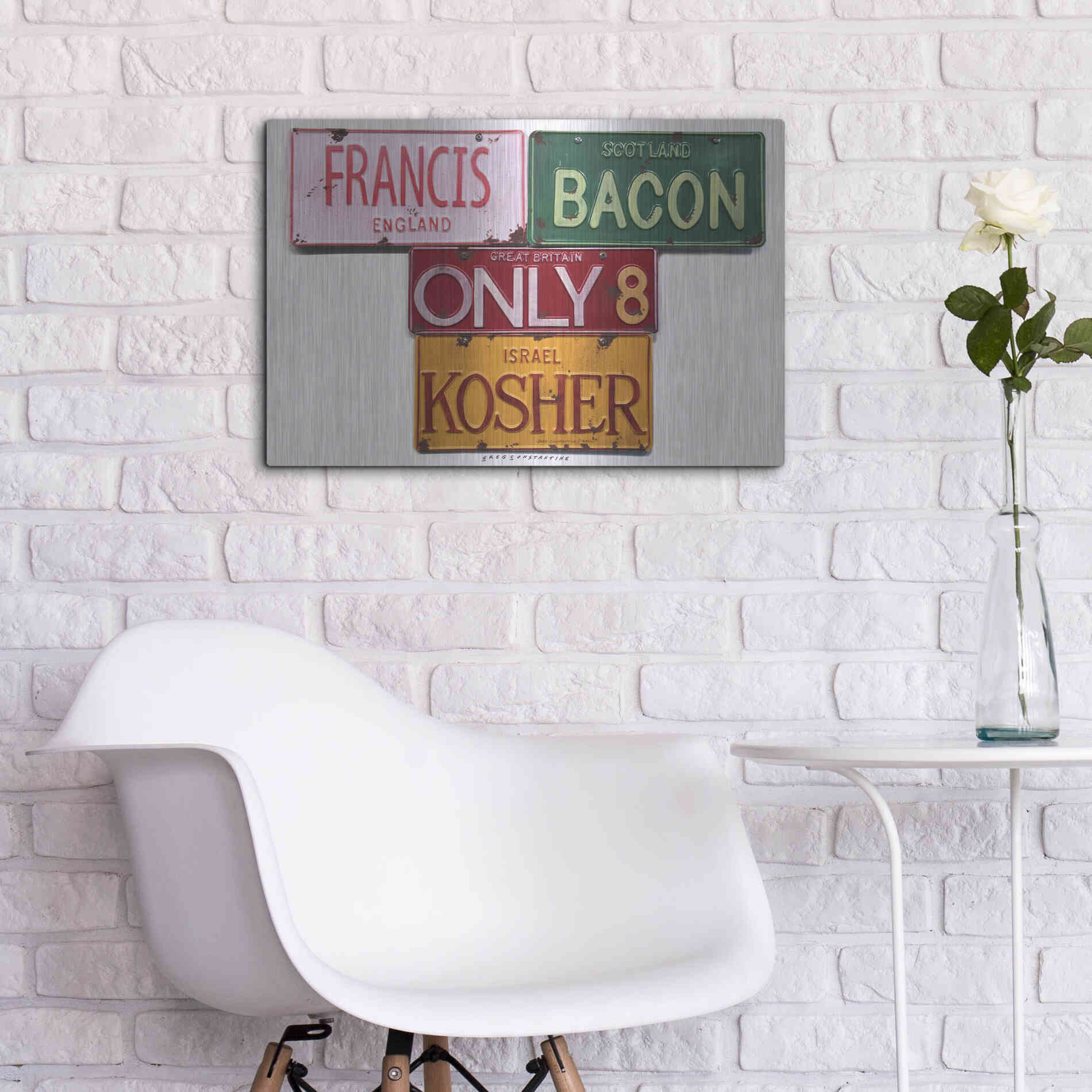 Luxe Metal Art 'Bacon Kosher' by Gregory Constantine, Metal Wall Art,24x16