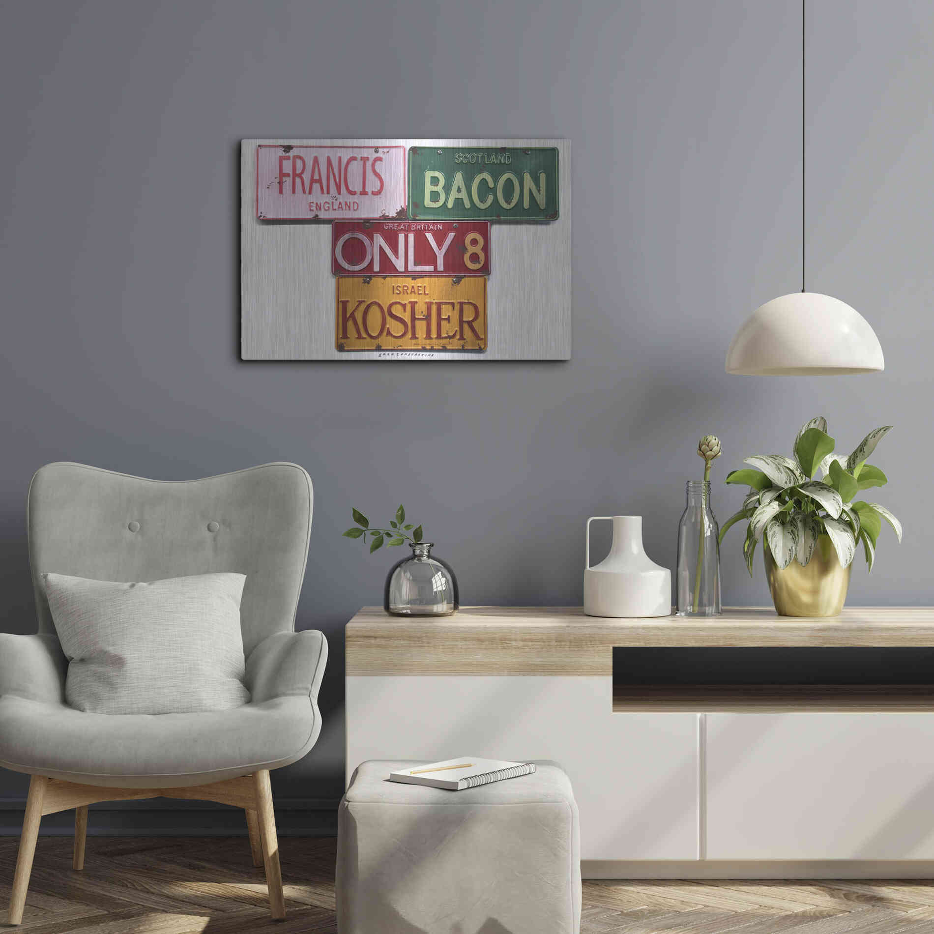 Luxe Metal Art 'Bacon Kosher' by Gregory Constantine, Metal Wall Art,24x16