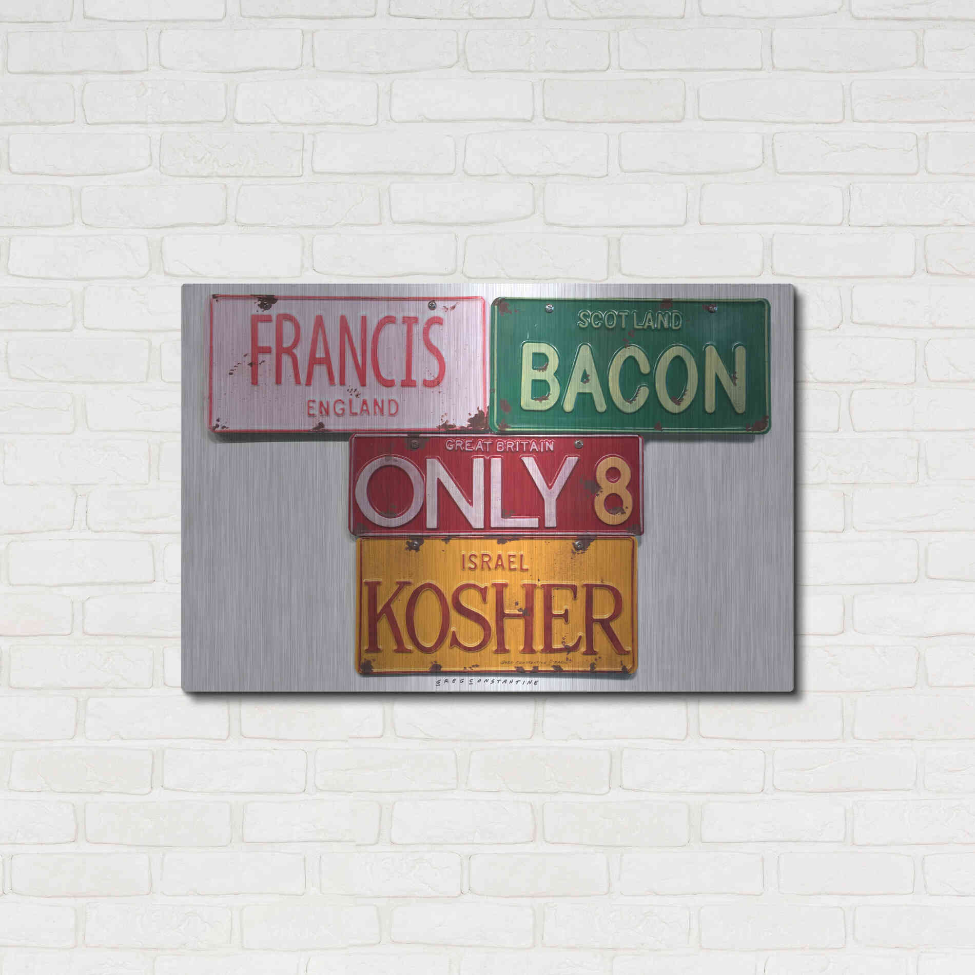 Luxe Metal Art 'Bacon Kosher' by Gregory Constantine, Metal Wall Art,36x24