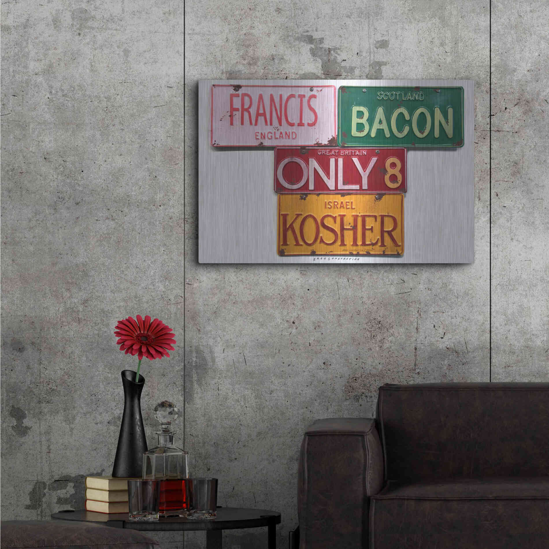 Luxe Metal Art 'Bacon Kosher' by Gregory Constantine, Metal Wall Art,36x24