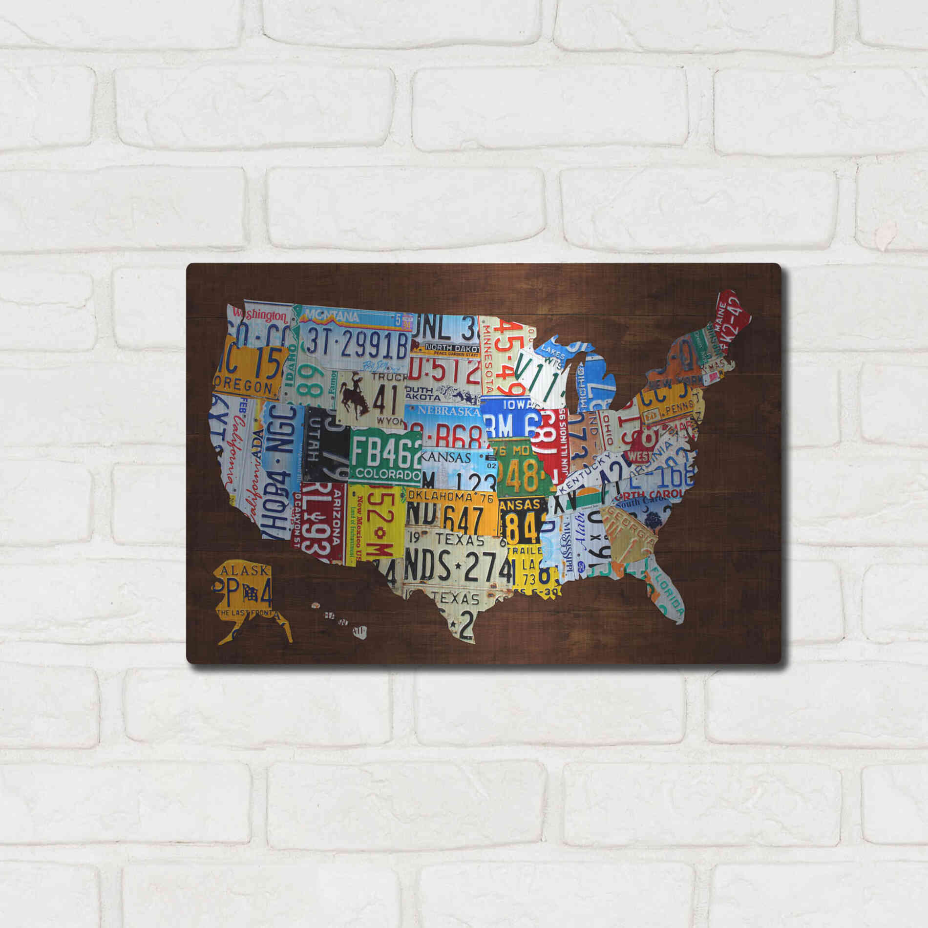 Luxe Metal Art 'United States of America License Plate Map 2018' by Design Turnpike, Metal Wall Art,16x12