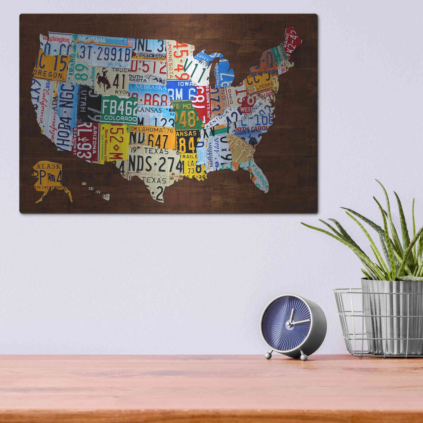 Luxe Metal Art 'United States of America License Plate Map 2018' by Design Turnpike, Metal Wall Art,16x12