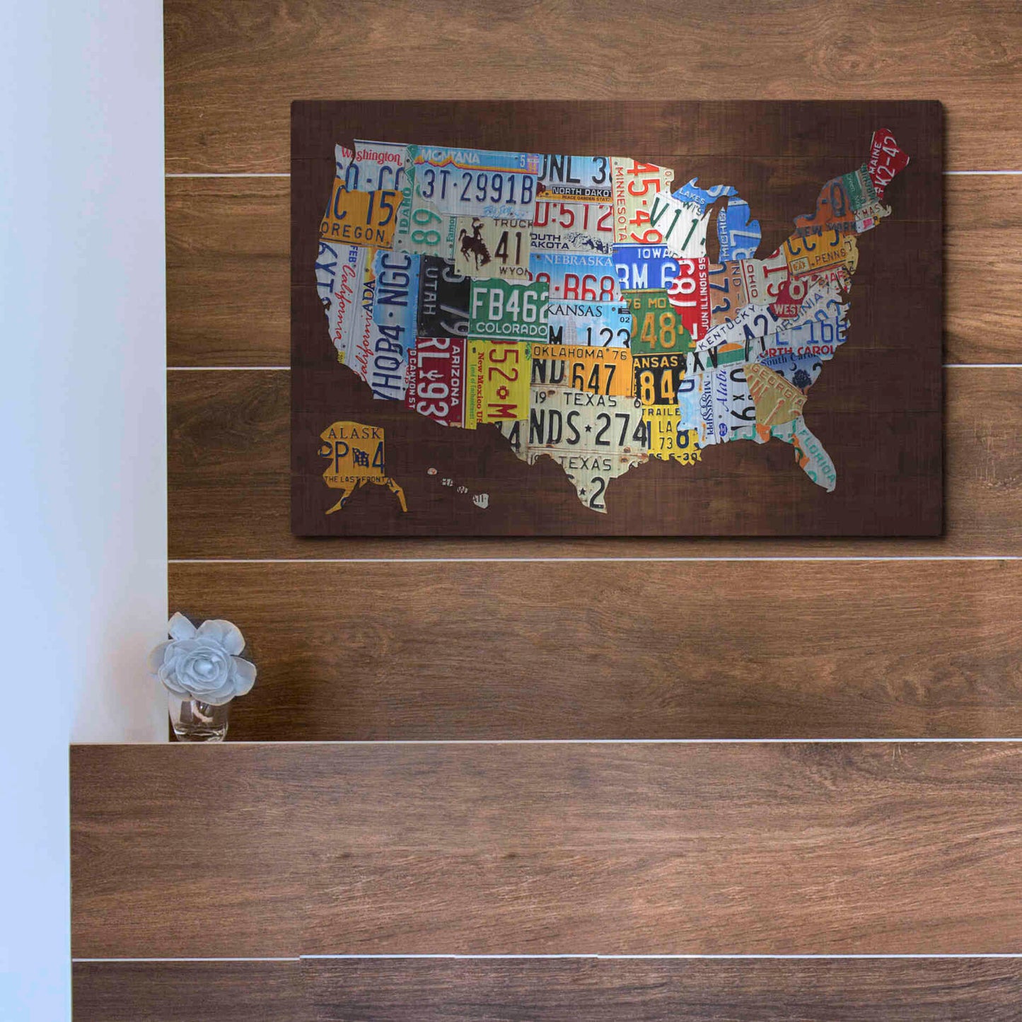 Luxe Metal Art 'United States of America License Plate Map 2018' by Design Turnpike, Metal Wall Art,16x12
