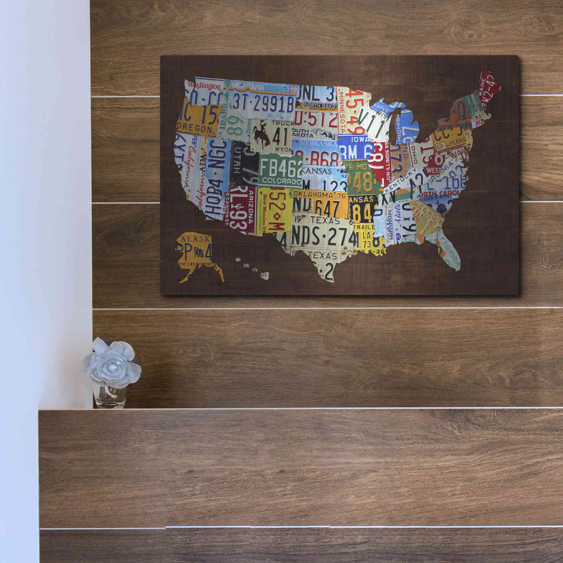Luxe Metal Art 'United States of America License Plate Map 2018' by Design Turnpike, Metal Wall Art,16x12
