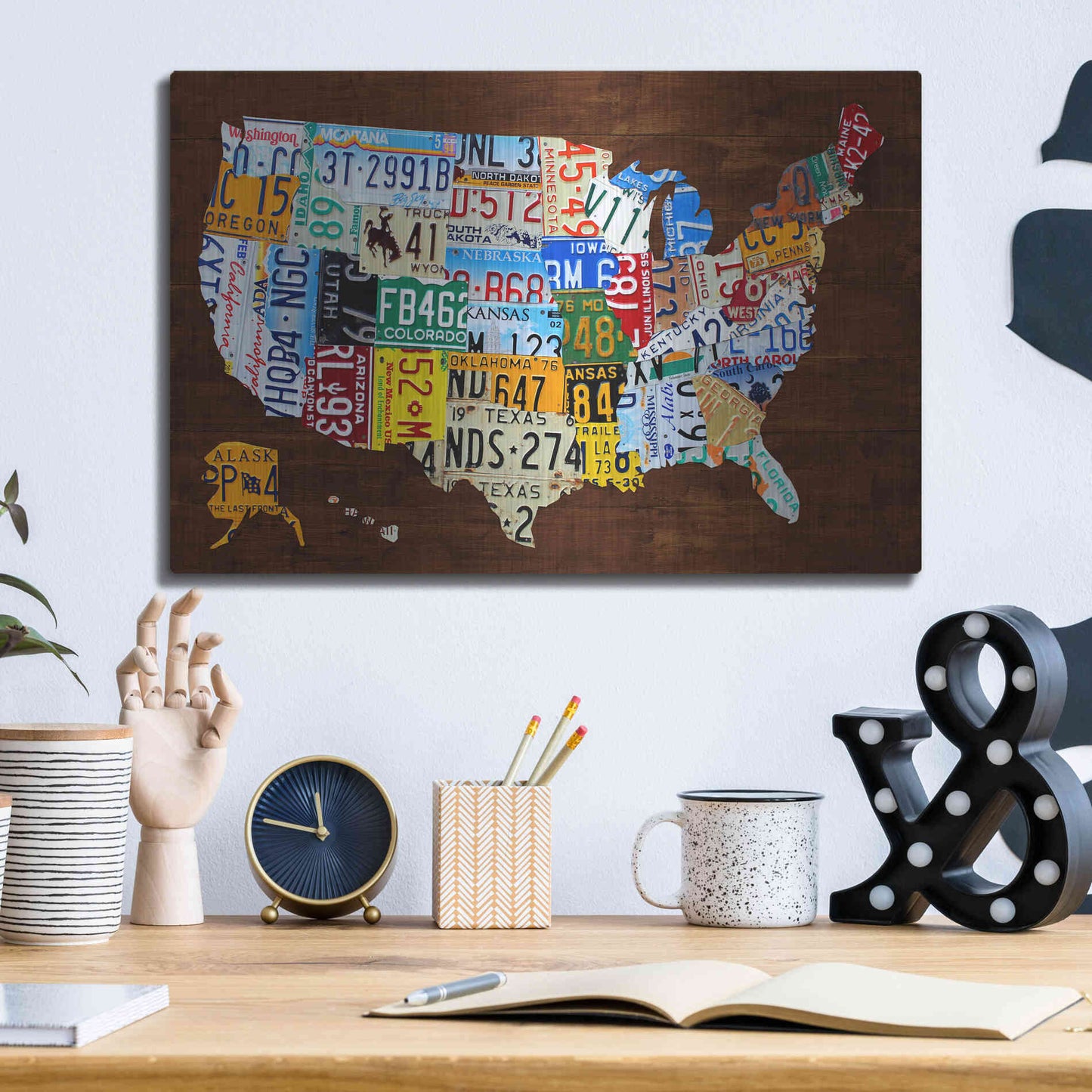 Luxe Metal Art 'United States of America License Plate Map 2018' by Design Turnpike, Metal Wall Art,16x12