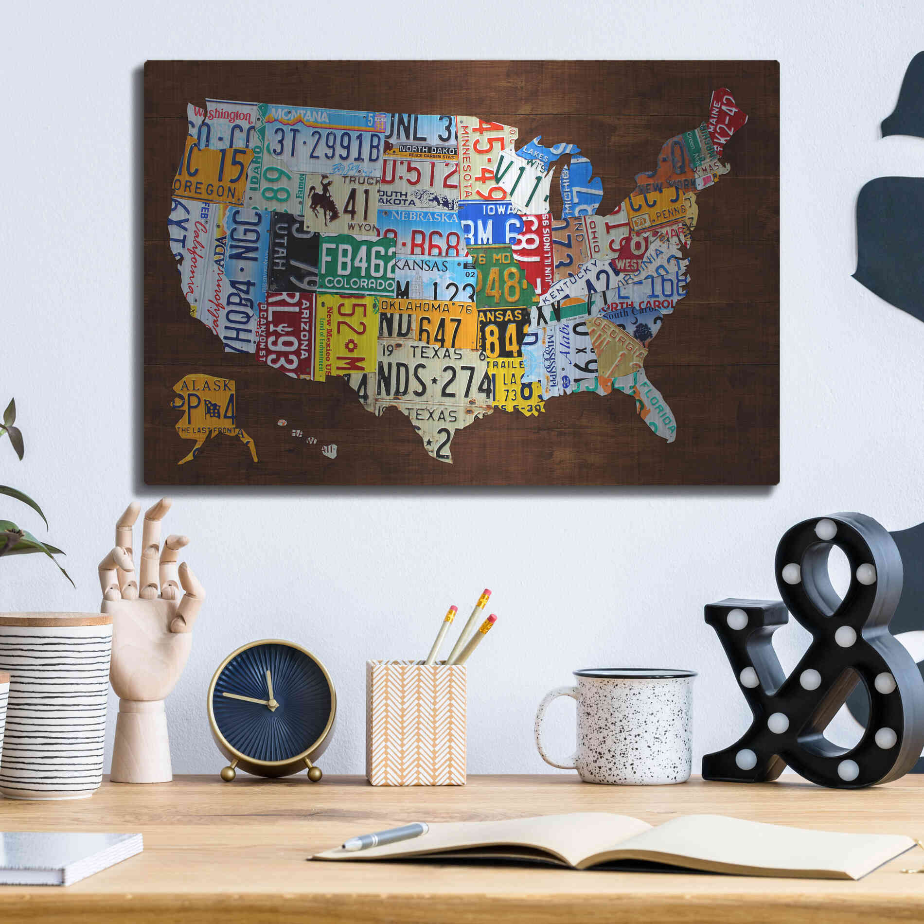 Luxe Metal Art 'United States of America License Plate Map 2018' by Design Turnpike, Metal Wall Art,16x12