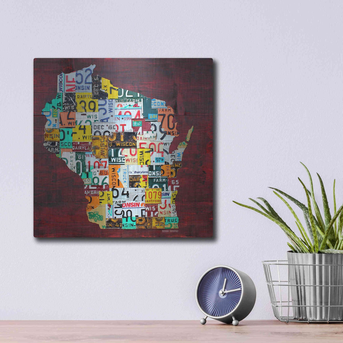 Luxe Metal Art 'Wisconsin Counties License Plate Map' by Design Turnpike, Metal Wall Art,12x12