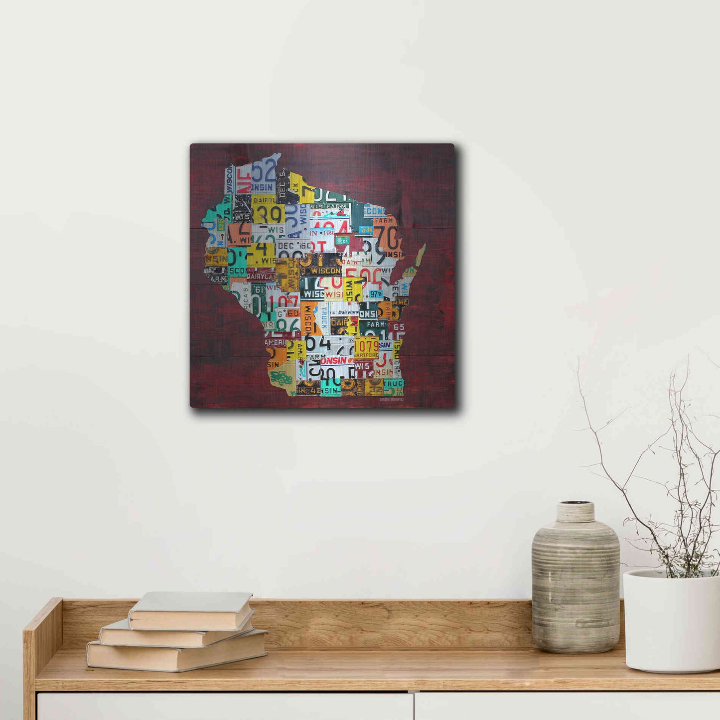 Luxe Metal Art 'Wisconsin Counties License Plate Map' by Design Turnpike, Metal Wall Art,12x12
