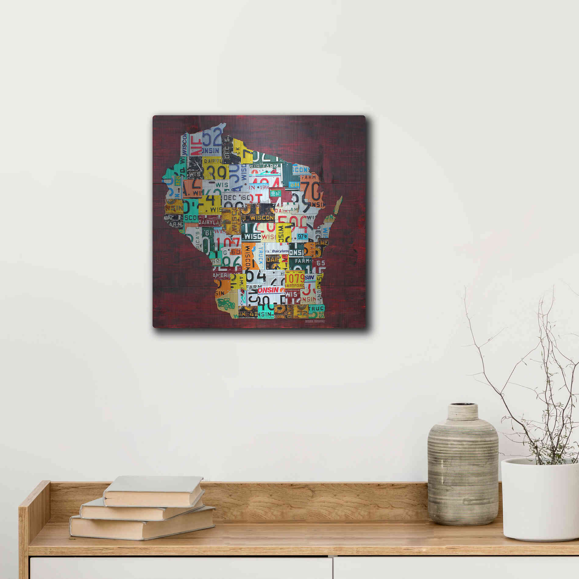 Luxe Metal Art 'Wisconsin Counties License Plate Map' by Design Turnpike, Metal Wall Art,12x12