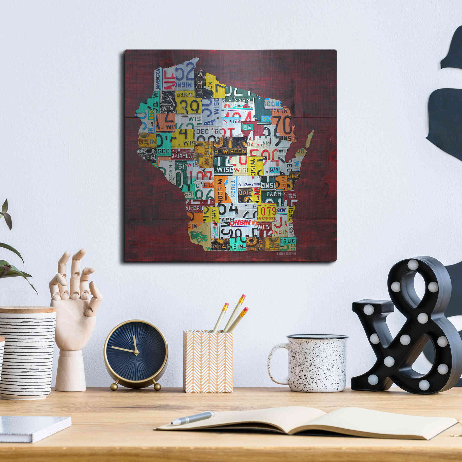 Luxe Metal Art 'Wisconsin Counties License Plate Map' by Design Turnpike, Metal Wall Art,12x12