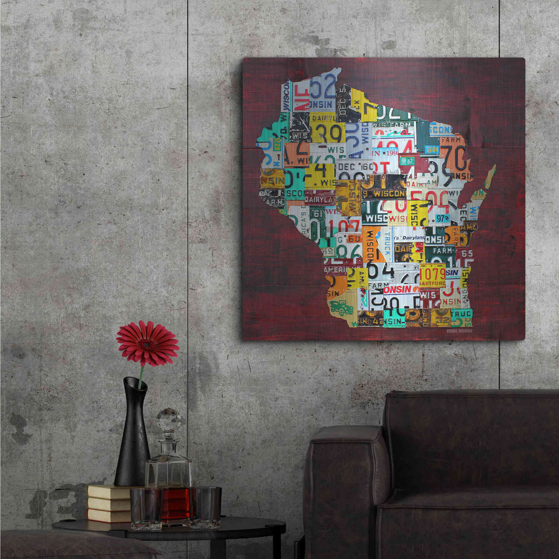 Luxe Metal Art 'Wisconsin Counties License Plate Map' by Design Turnpike, Metal Wall Art,36x36