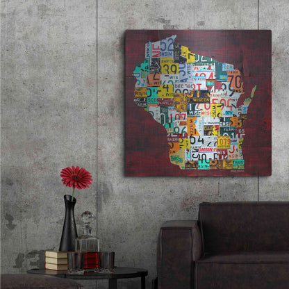 Luxe Metal Art 'Wisconsin Counties License Plate Map' by Design Turnpike, Metal Wall Art,36x36