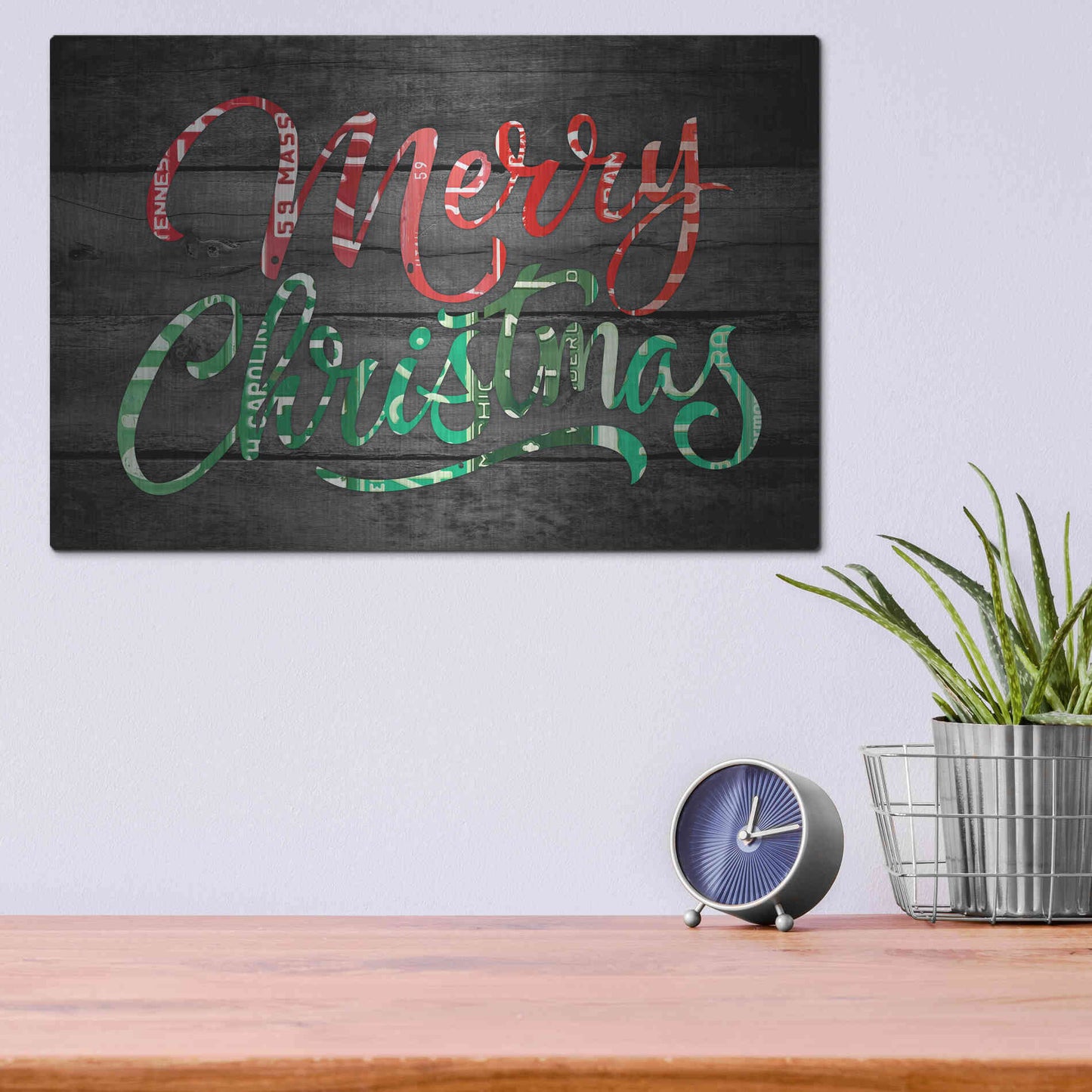 Luxe Metal Art 'Merry Christmas License Plates' by Design Turnpike, Metal Wall Art,16x12