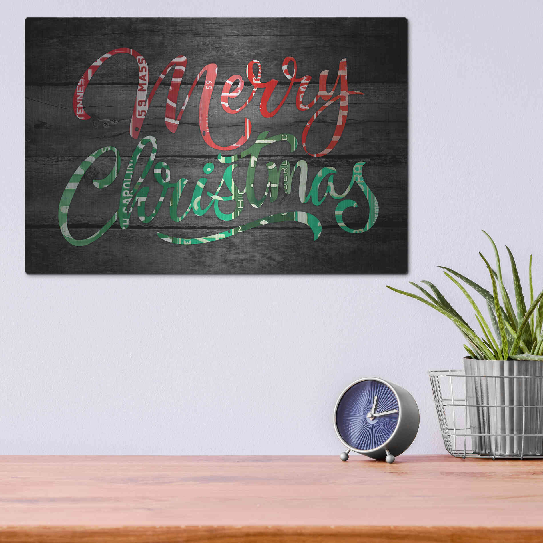 Luxe Metal Art 'Merry Christmas License Plates' by Design Turnpike, Metal Wall Art,16x12