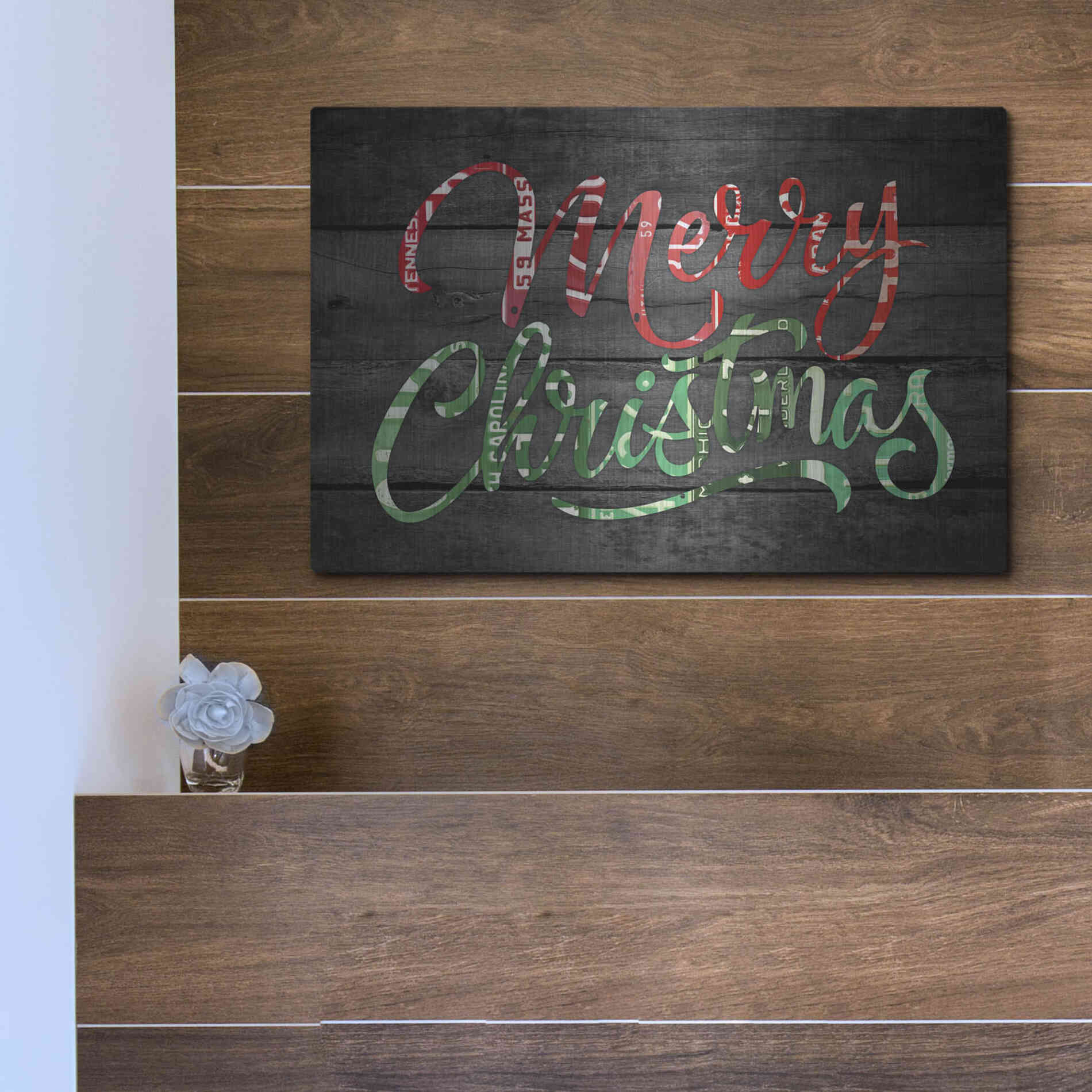 Luxe Metal Art 'Merry Christmas License Plates' by Design Turnpike, Metal Wall Art,16x12