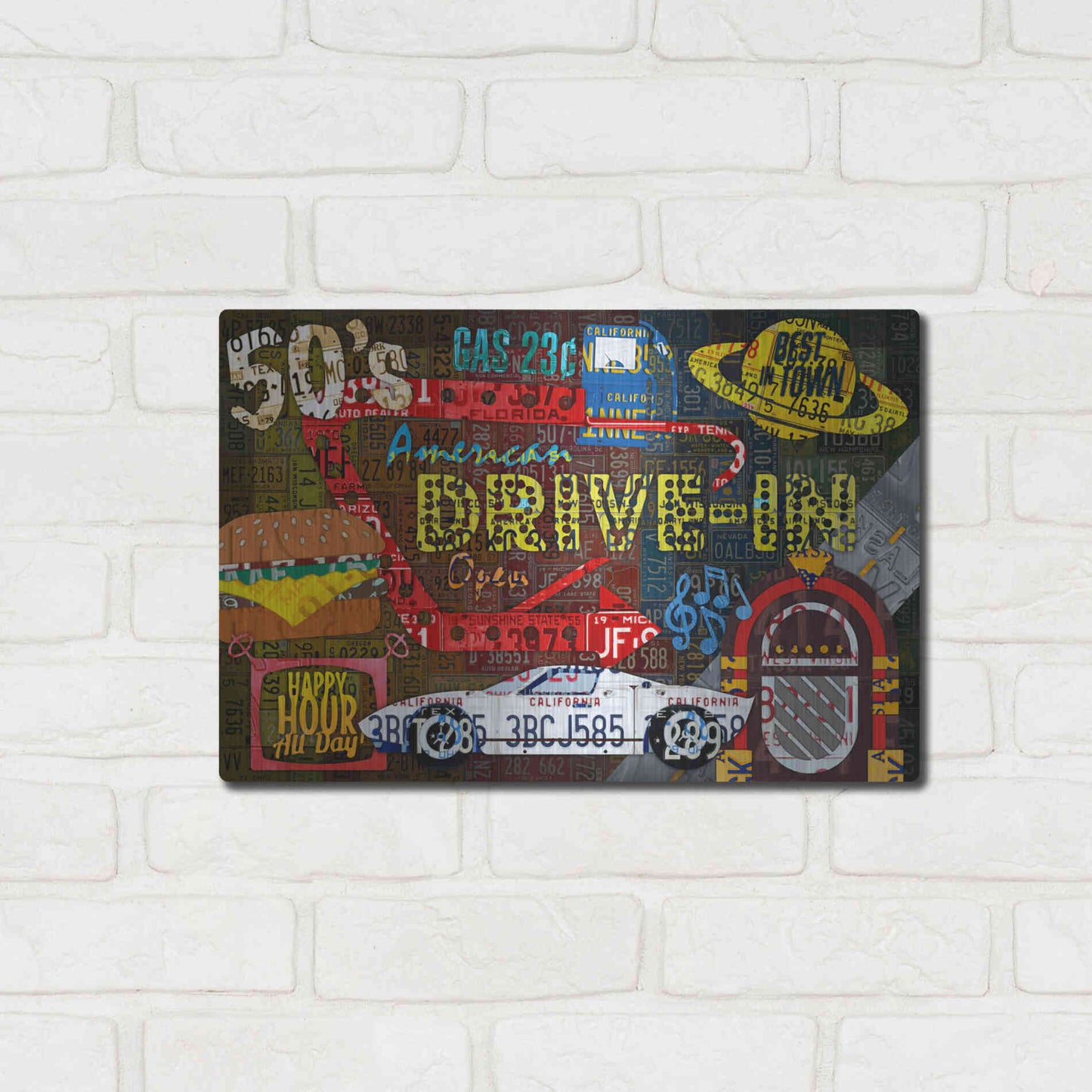 Luxe Metal Art 'American Driveins License Plate Art Collage' by Design Turnpike, Metal Wall Art,16x12