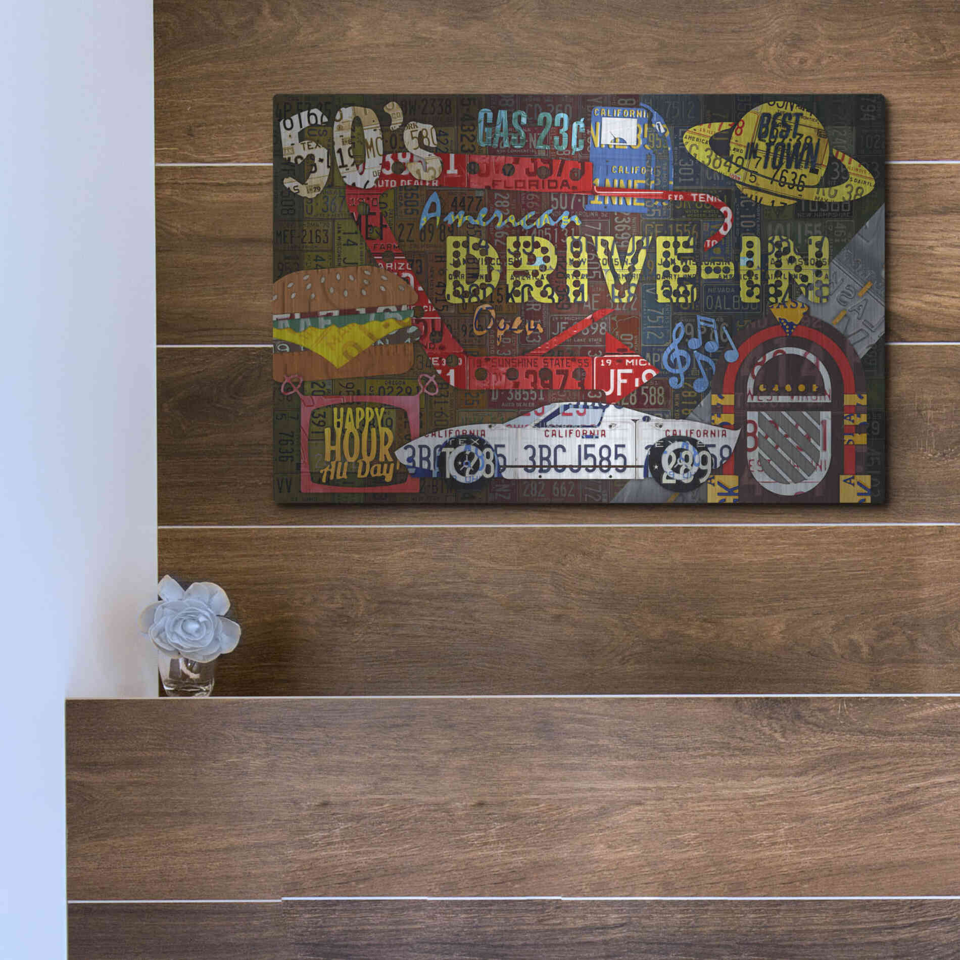 Luxe Metal Art 'American Driveins License Plate Art Collage' by Design Turnpike, Metal Wall Art,16x12