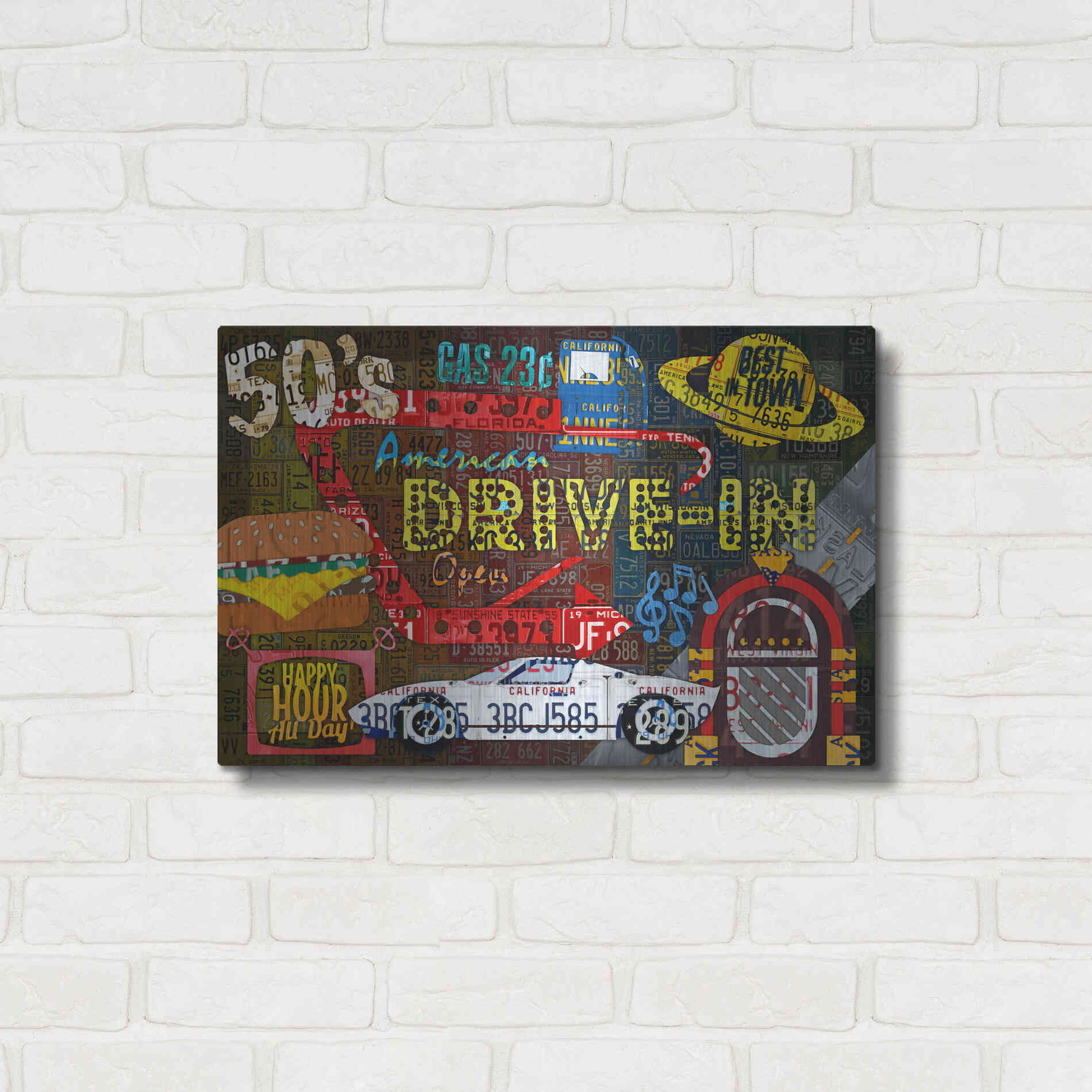 Luxe Metal Art 'American Driveins License Plate Art Collage' by Design Turnpike, Metal Wall Art,24x16