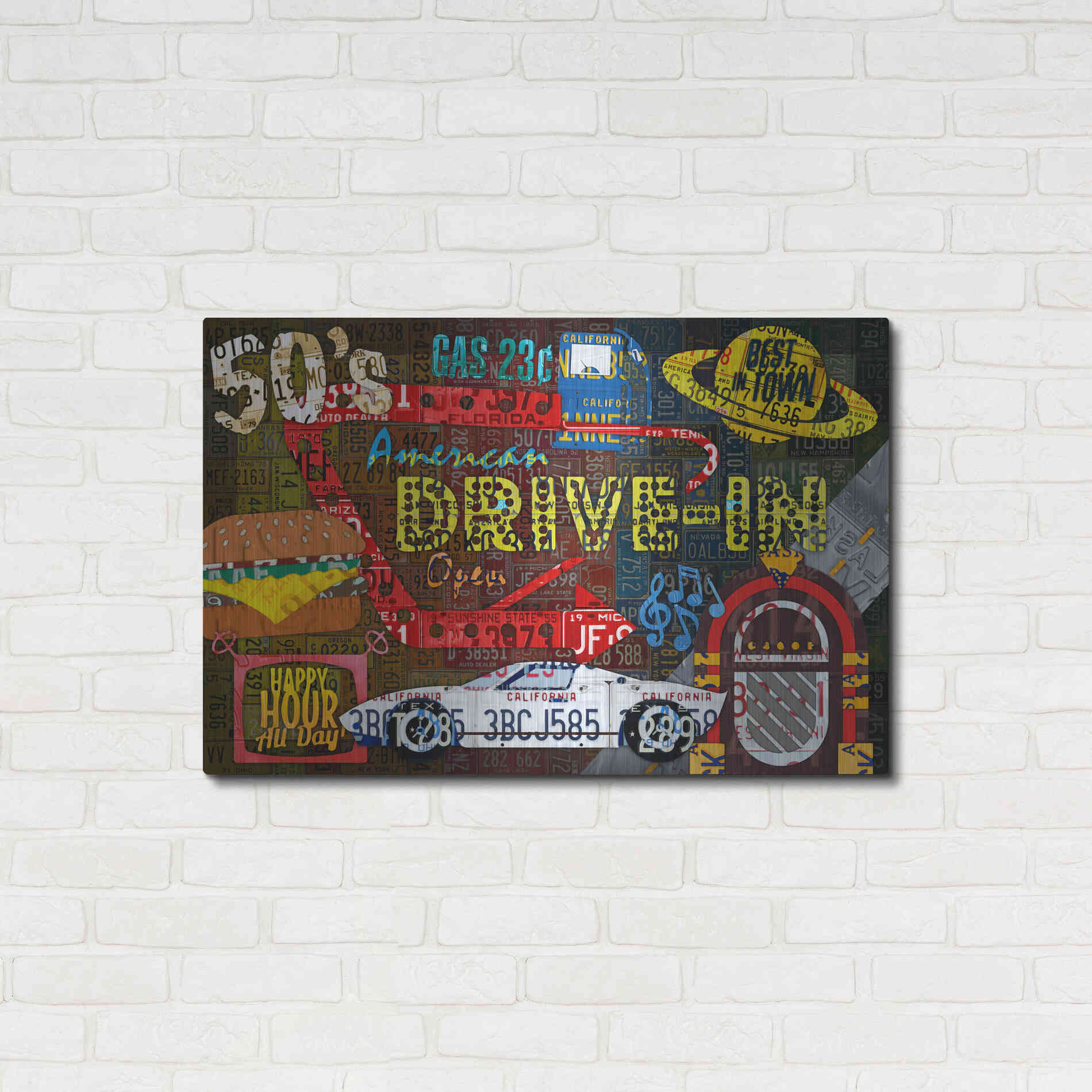 Luxe Metal Art 'American Driveins License Plate Art Collage' by Design Turnpike, Metal Wall Art,36x24