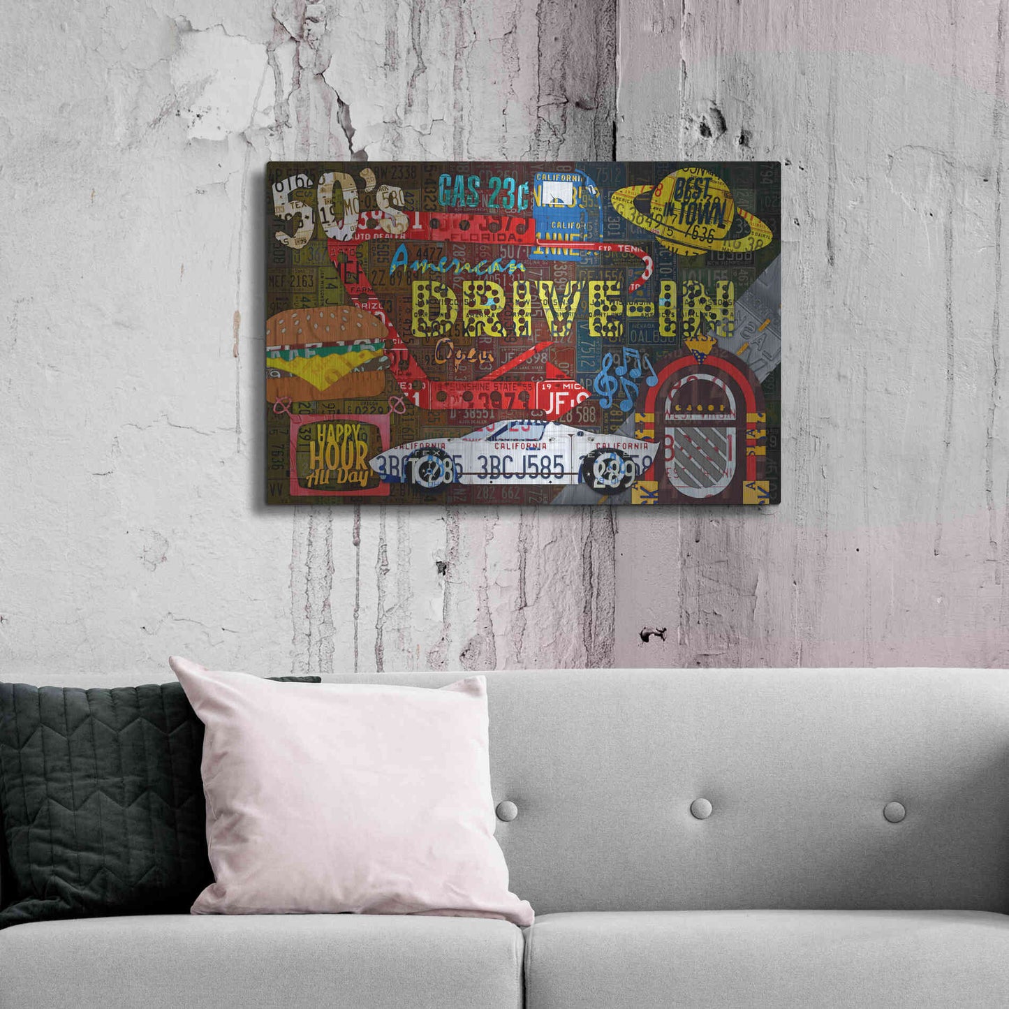Luxe Metal Art 'American Driveins License Plate Art Collage' by Design Turnpike, Metal Wall Art,36x24