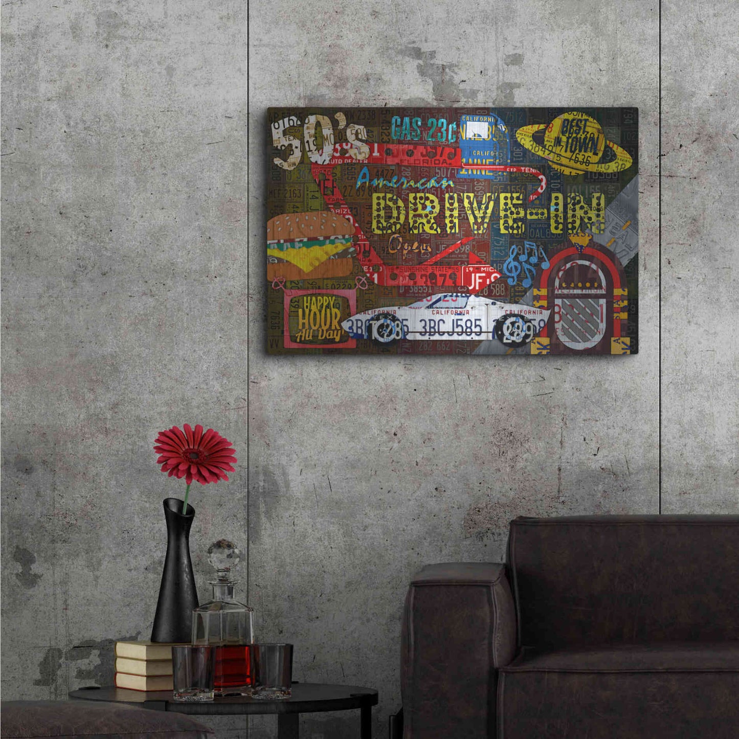 Luxe Metal Art 'American Driveins License Plate Art Collage' by Design Turnpike, Metal Wall Art,36x24