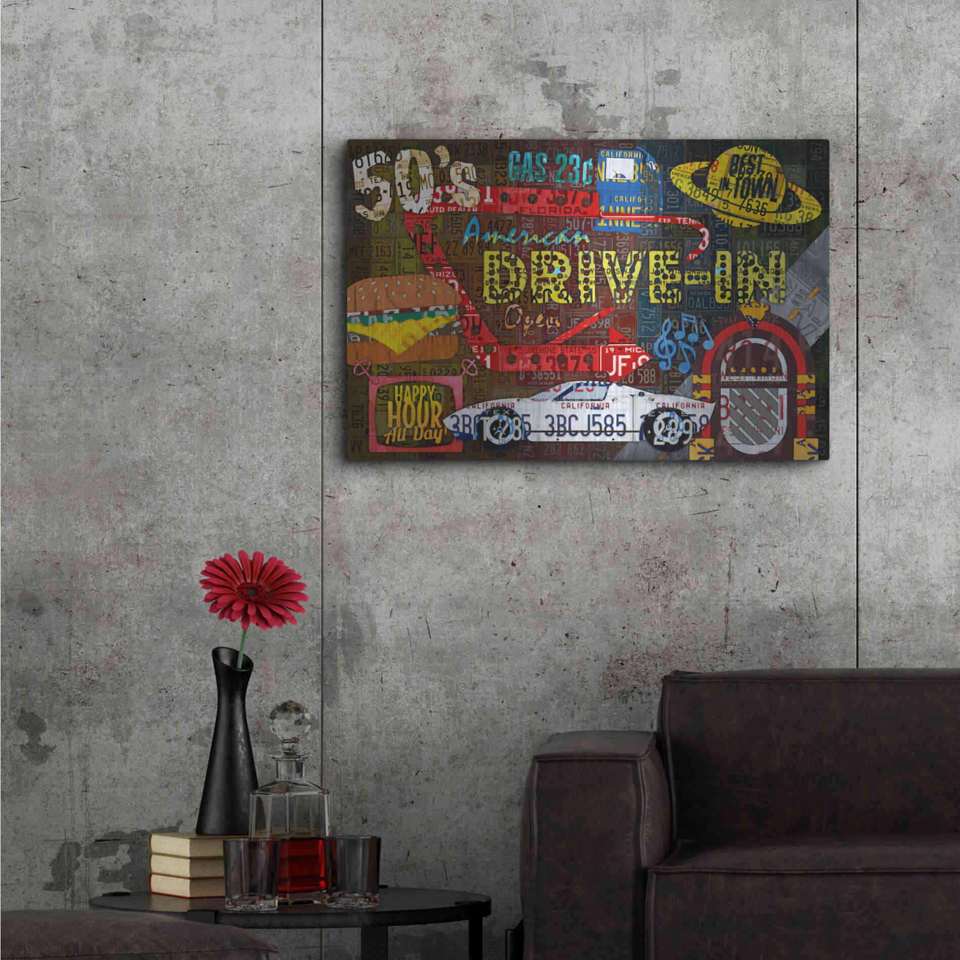Luxe Metal Art 'American Driveins License Plate Art Collage' by Design Turnpike, Metal Wall Art,36x24